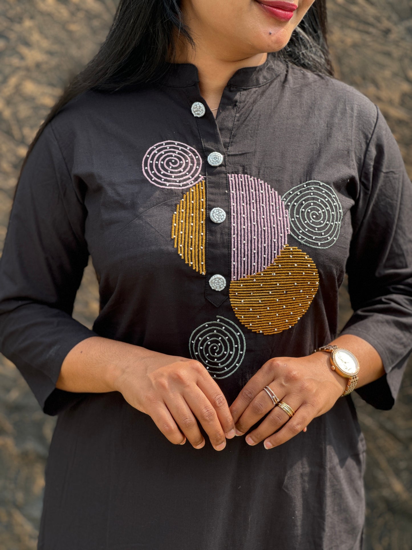 Black Cotton Cordset with All-Over Embroidery – Daily Wear Essential - A 1374