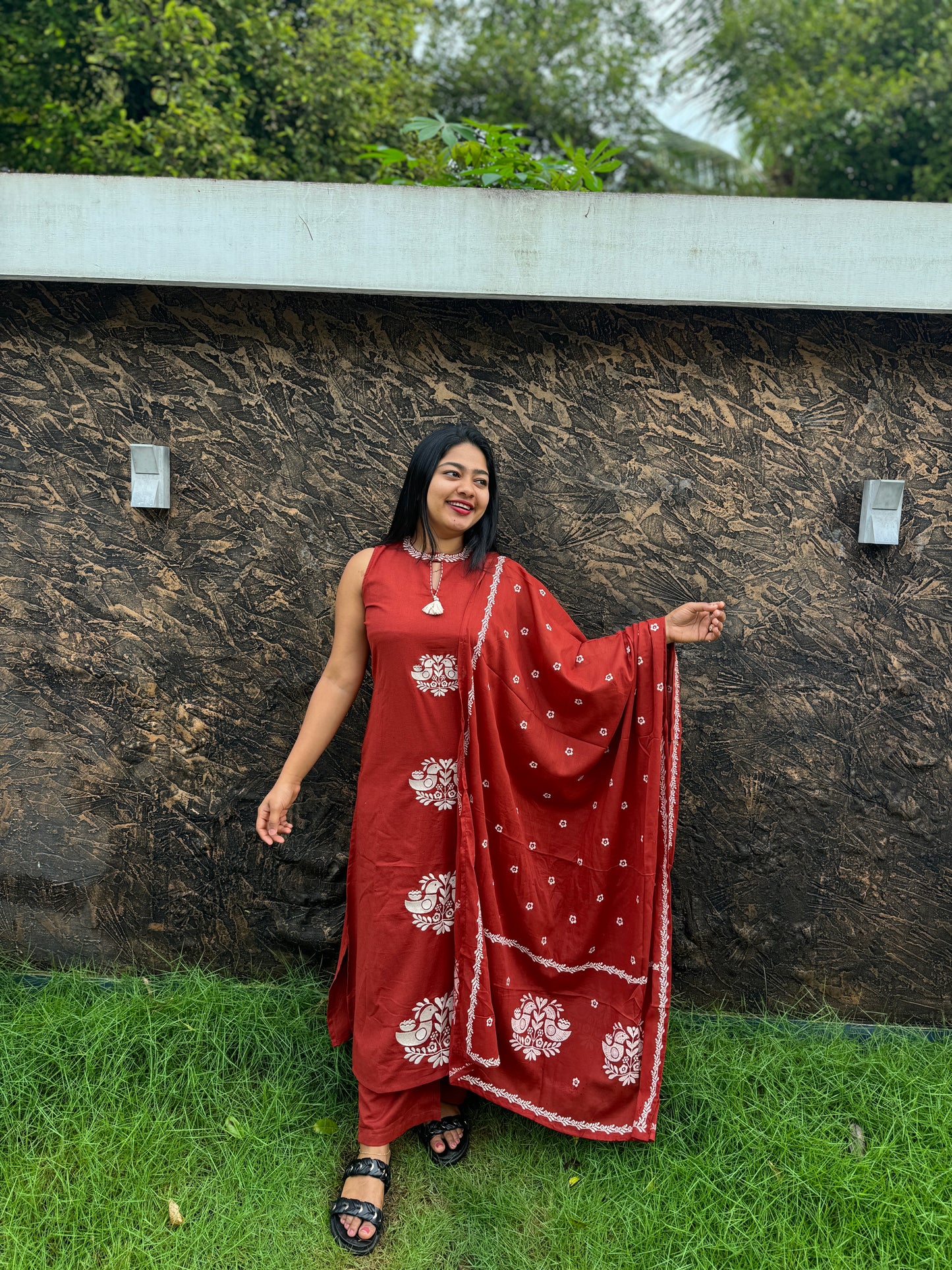 Brick Red & Onion Pink 3-Piece Salwar Set A- 1492