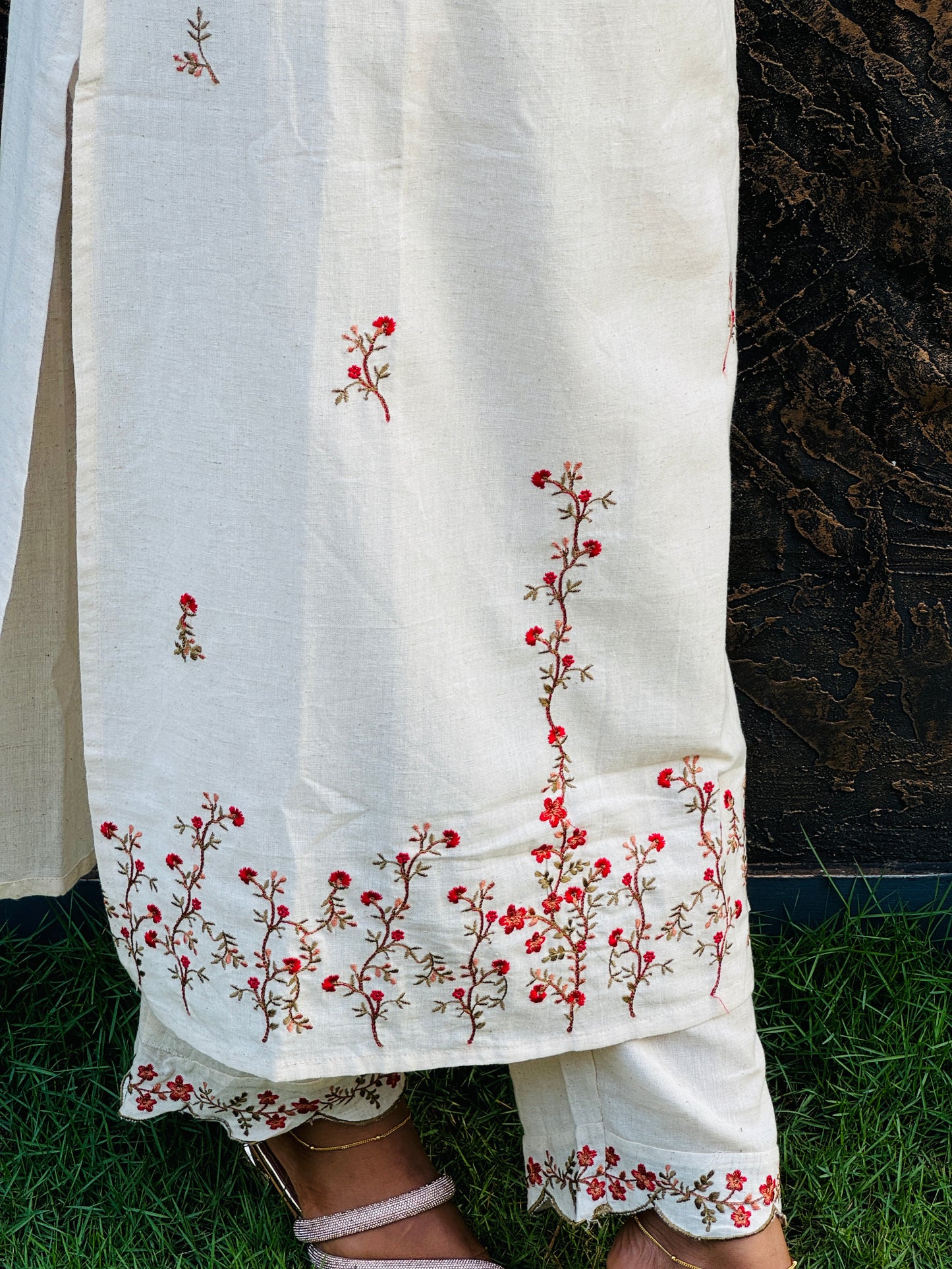 Offwhite 2 piece Khadi Cotton Co-ord Set-A1309