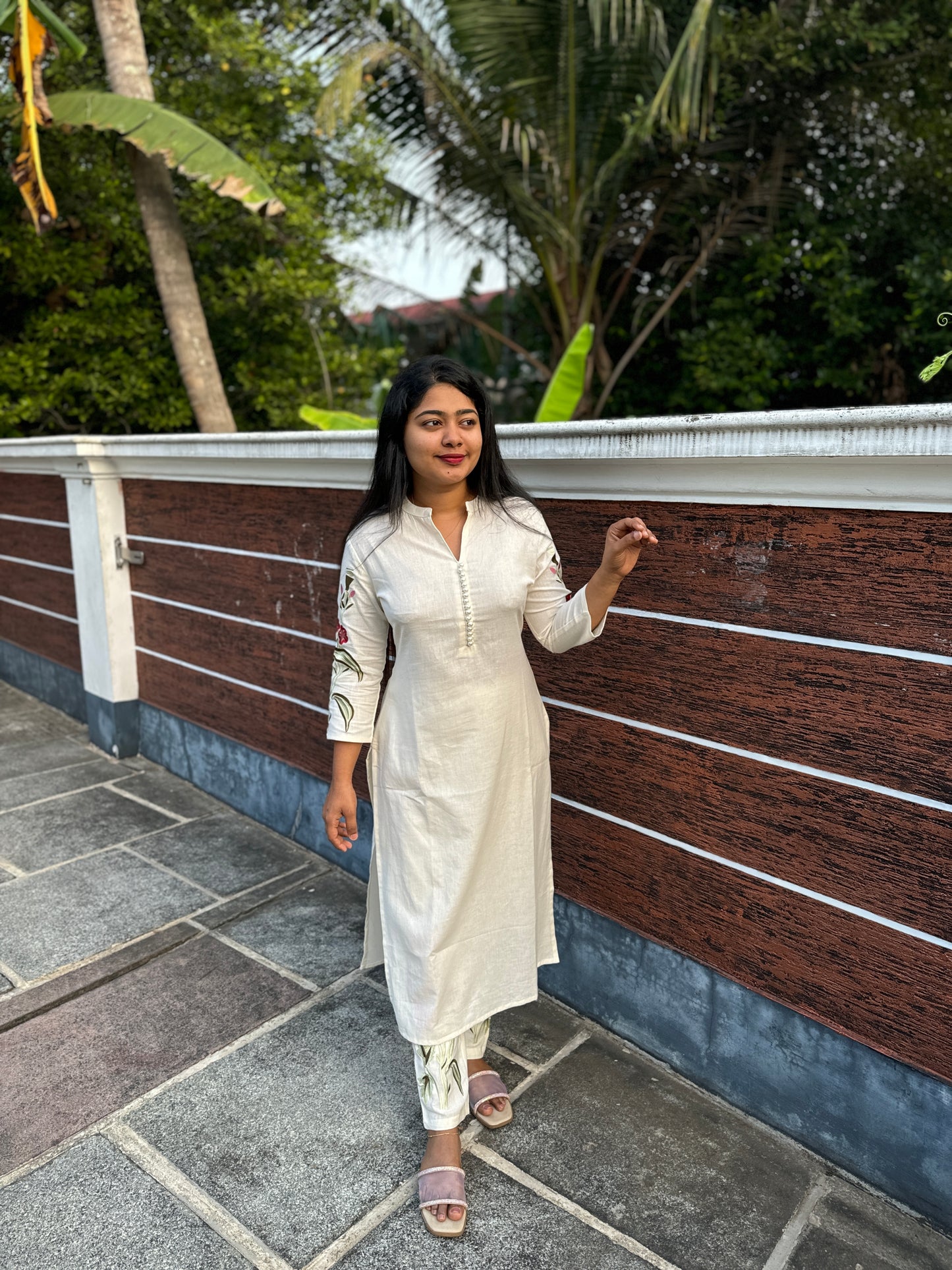 Off white Pure Cotton 2 piece Co-ord Set-A1318