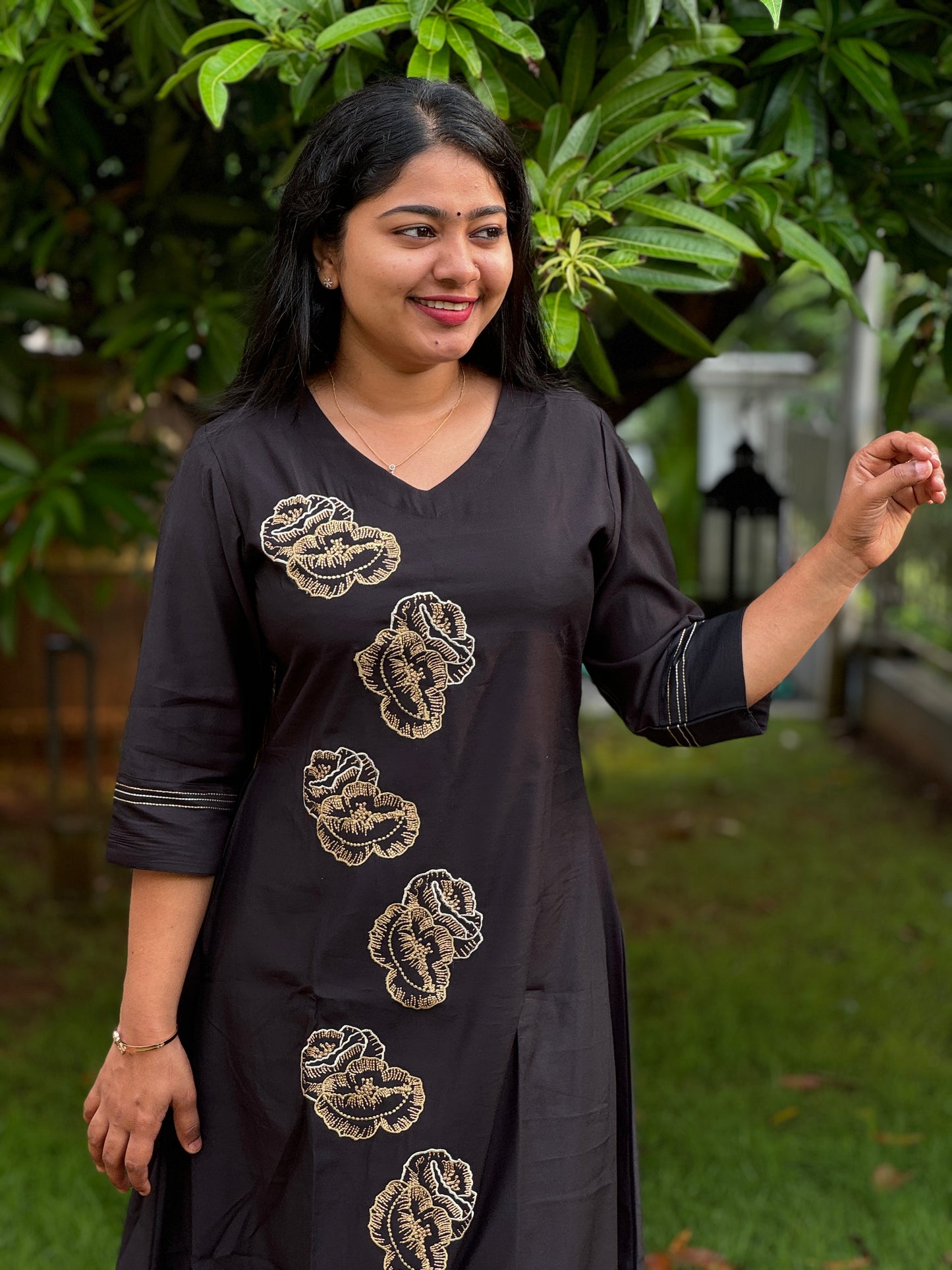 Black Viscous Pure Cotton Embroidery Top -A1329