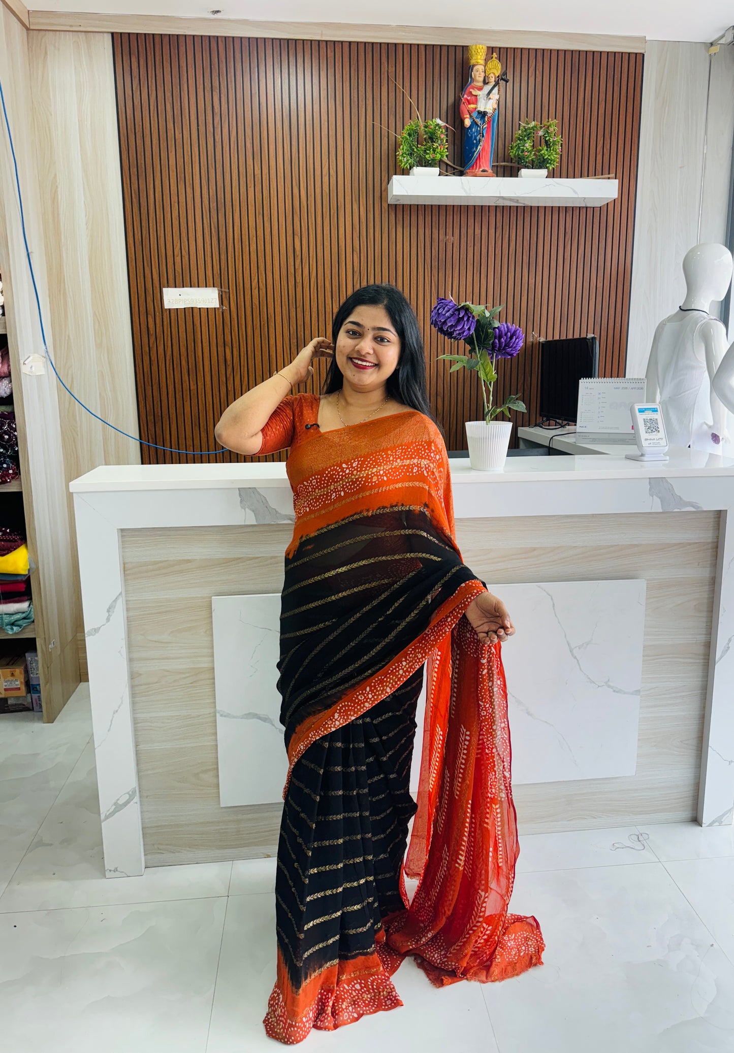 Orange Georgette Banarasi Saree A1720