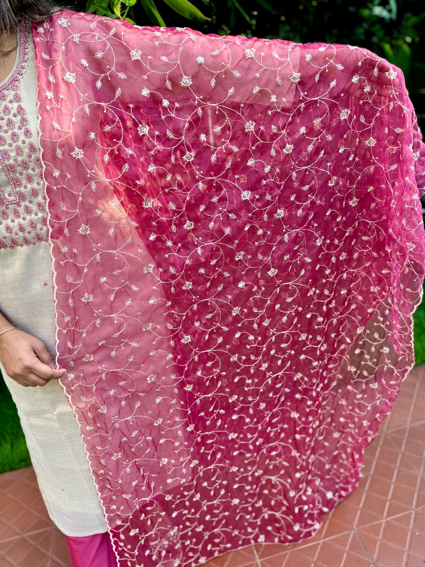 Tissue Silk 3 Piece Salwar Suit with intricate thread work- A1320