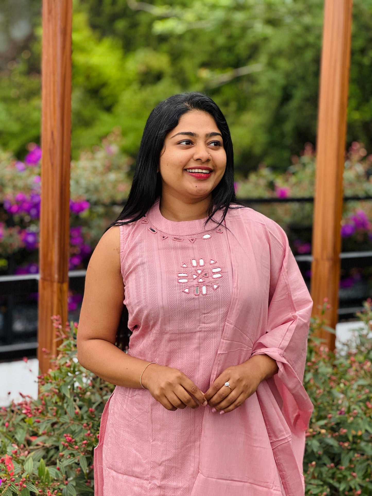 Baby pink Sleevless Cotton Cord Set A- 1570