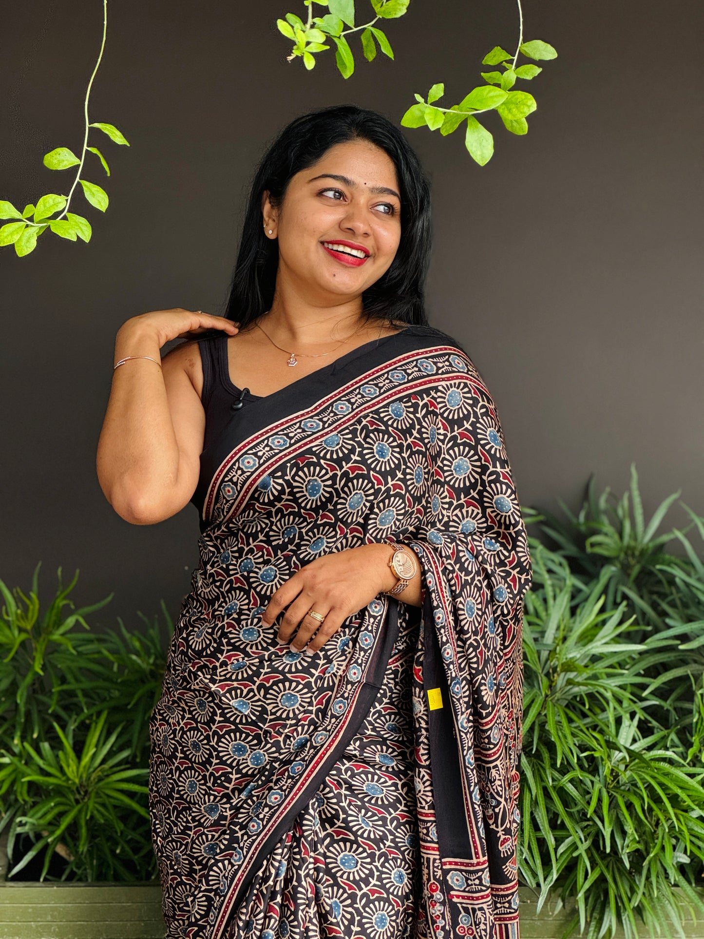 Black Beauty: Premium Ajrak Dollar Silk Saree - A1367