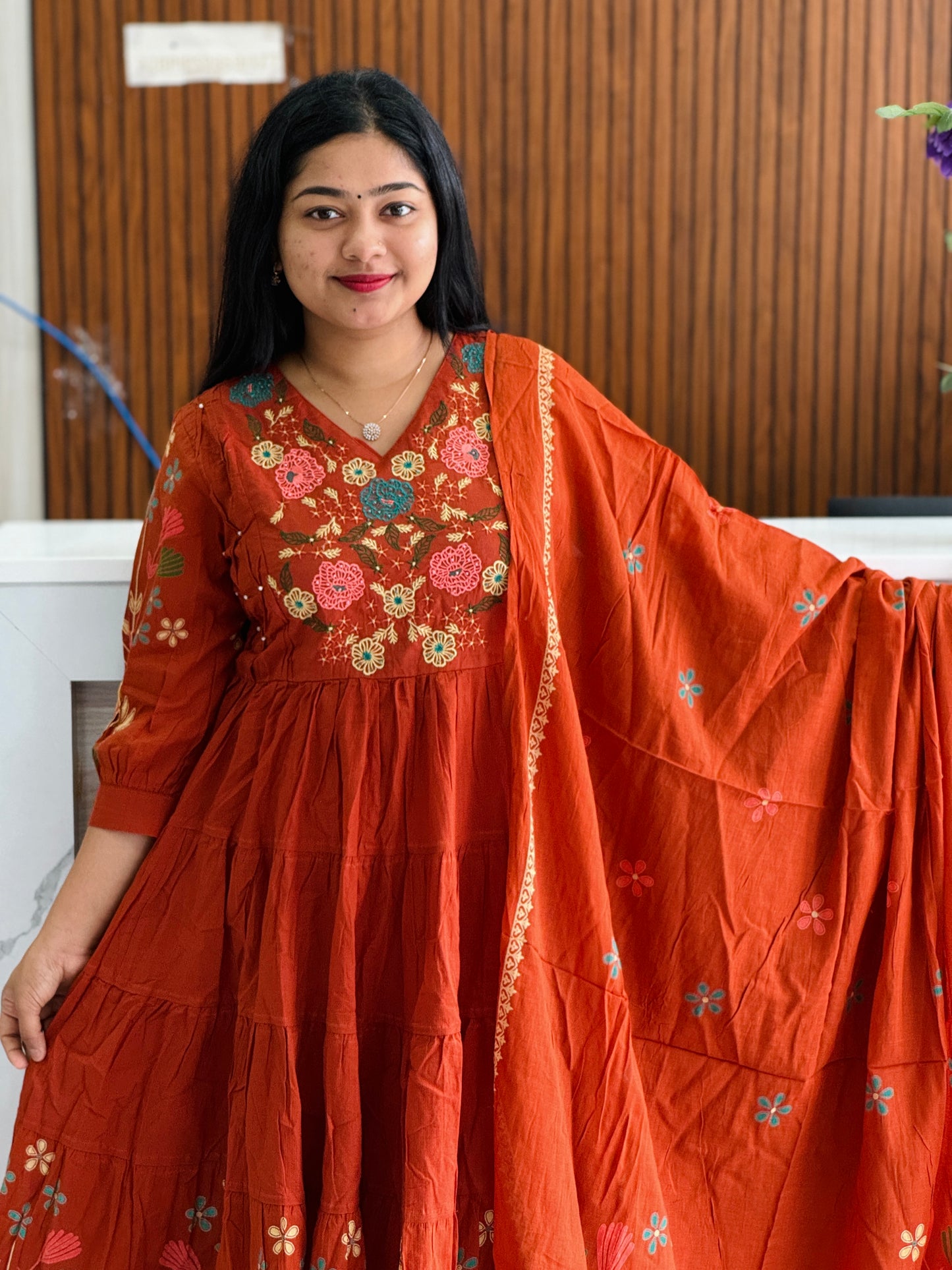 Flair model dark brick orange 3-piece salwar set 🧡A1771