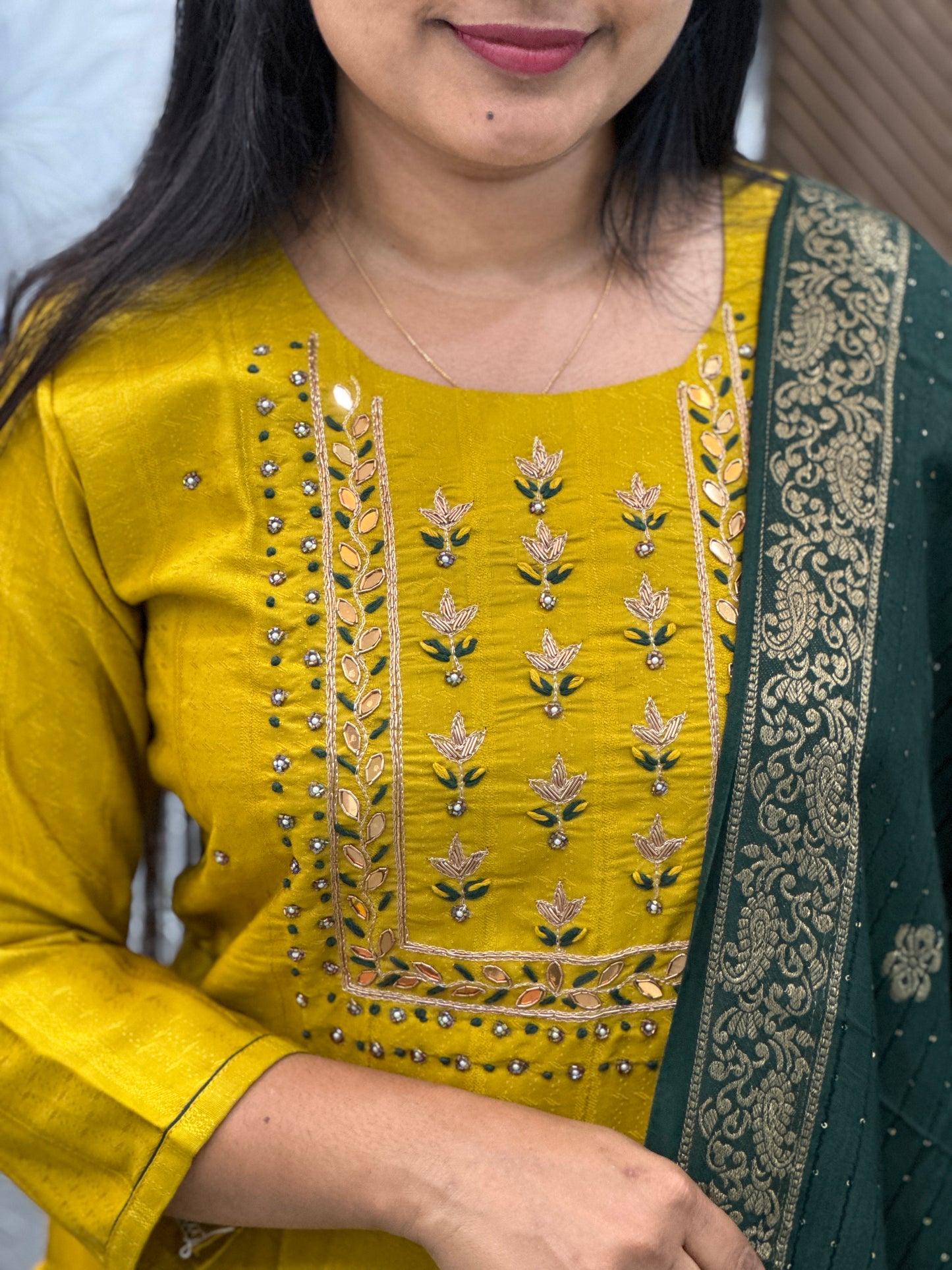 Crepe Modal Silk with Ajrakh Dupatta -3 Piece Salwar Suit -A1313