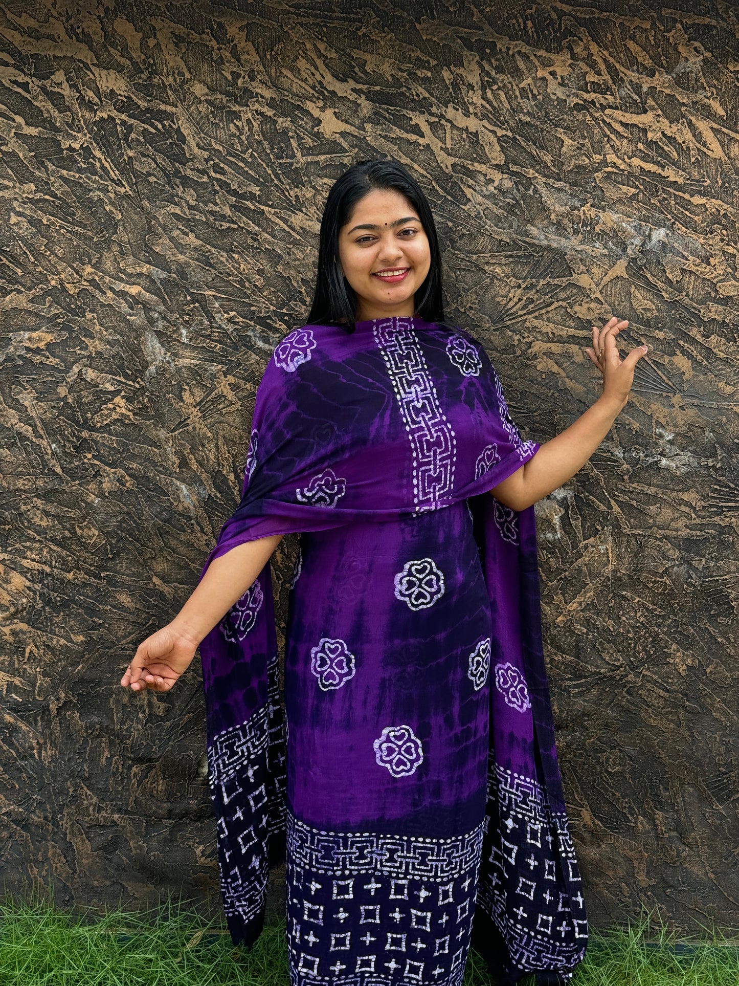 Georgette Batik Print Unstitched Churidar Material - A1481