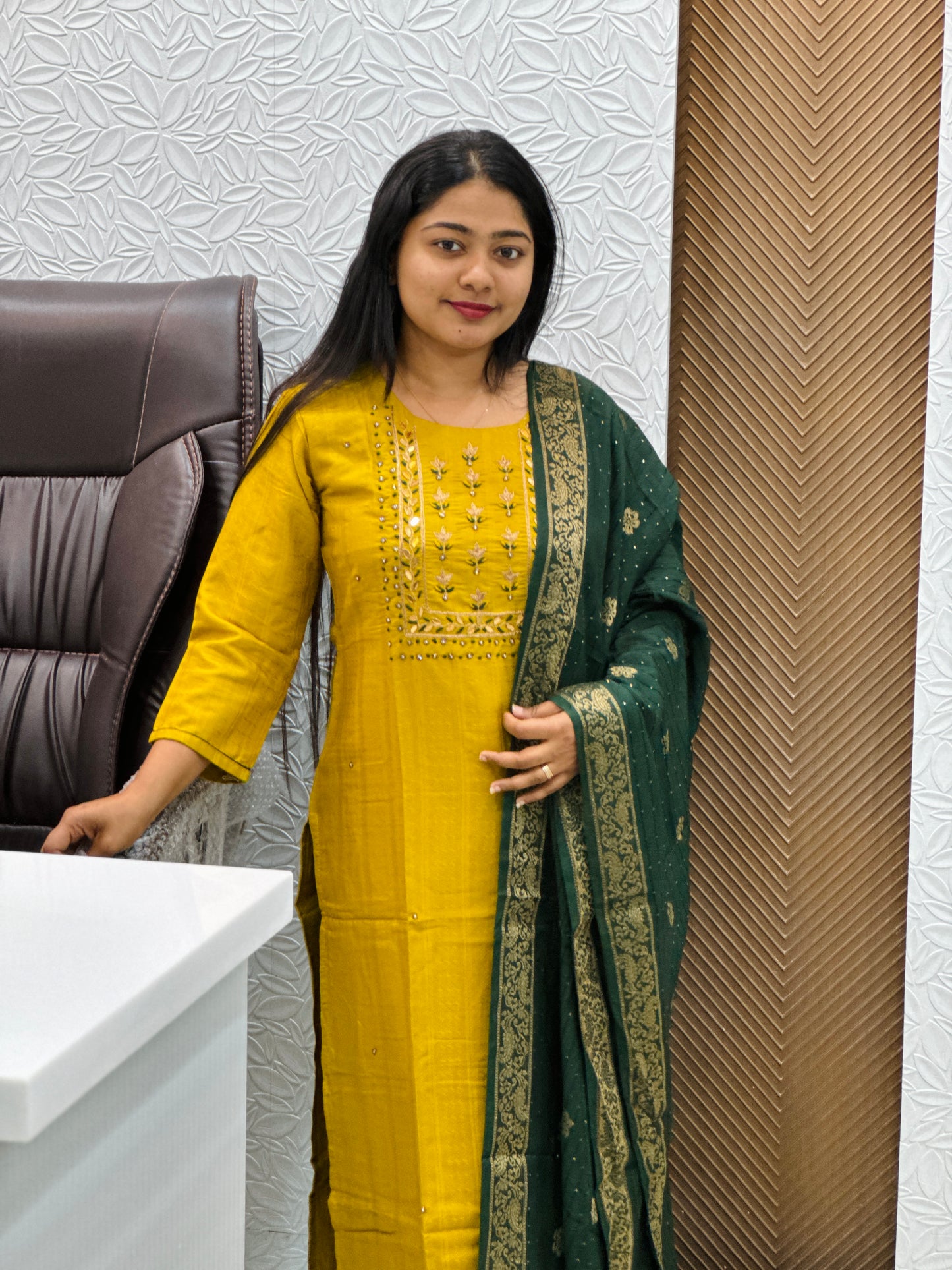 Crepe Modal Silk with Ajrakh Dupatta -3 Piece Salwar Suit -A1313