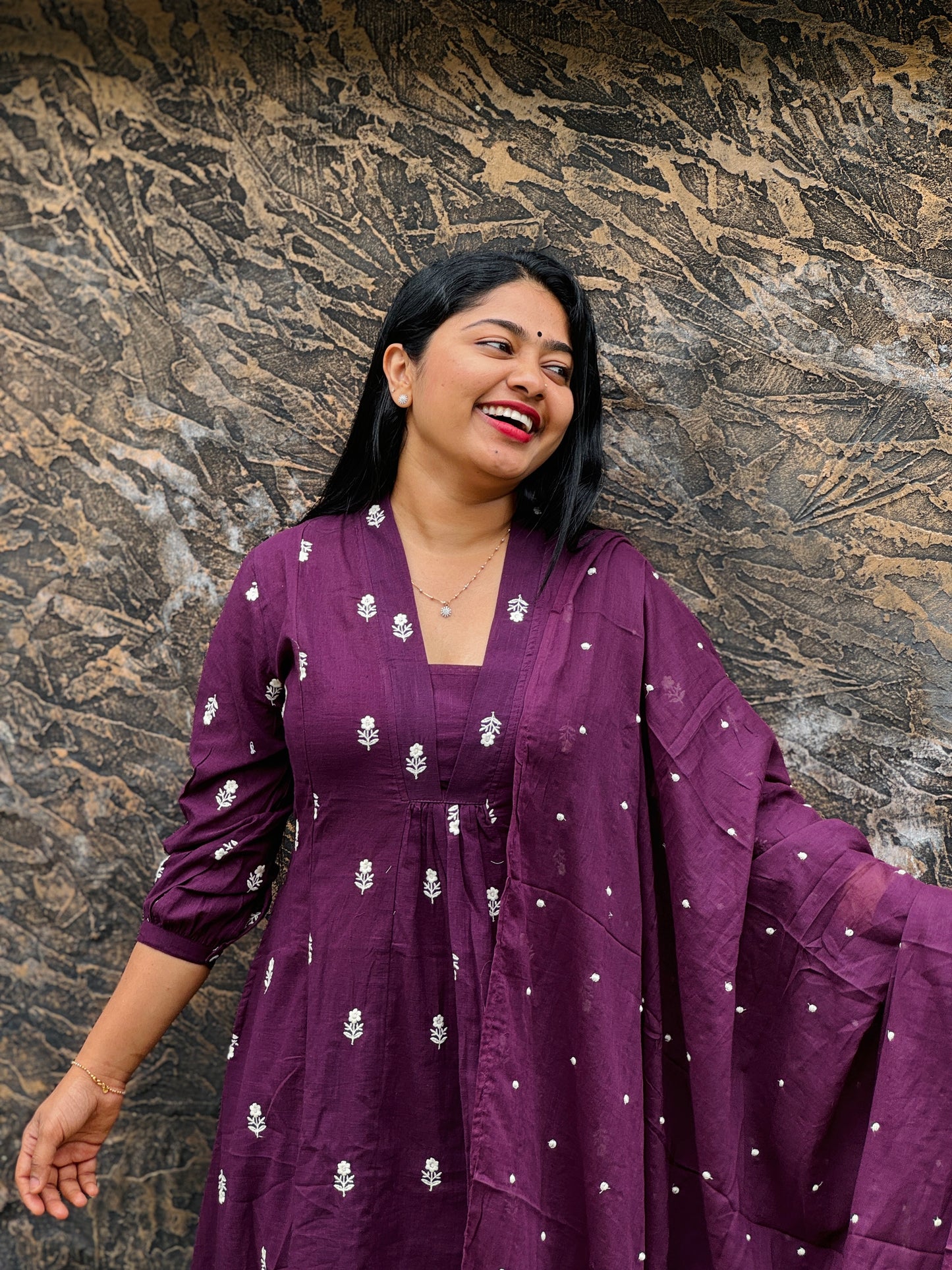 Elegant Purple Cotton Suit Set (M–3XL) A1735