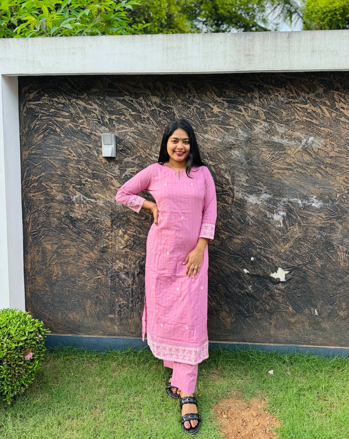 Pink Brick Red Brown Grace –Embroidered Elegance in Every Thread