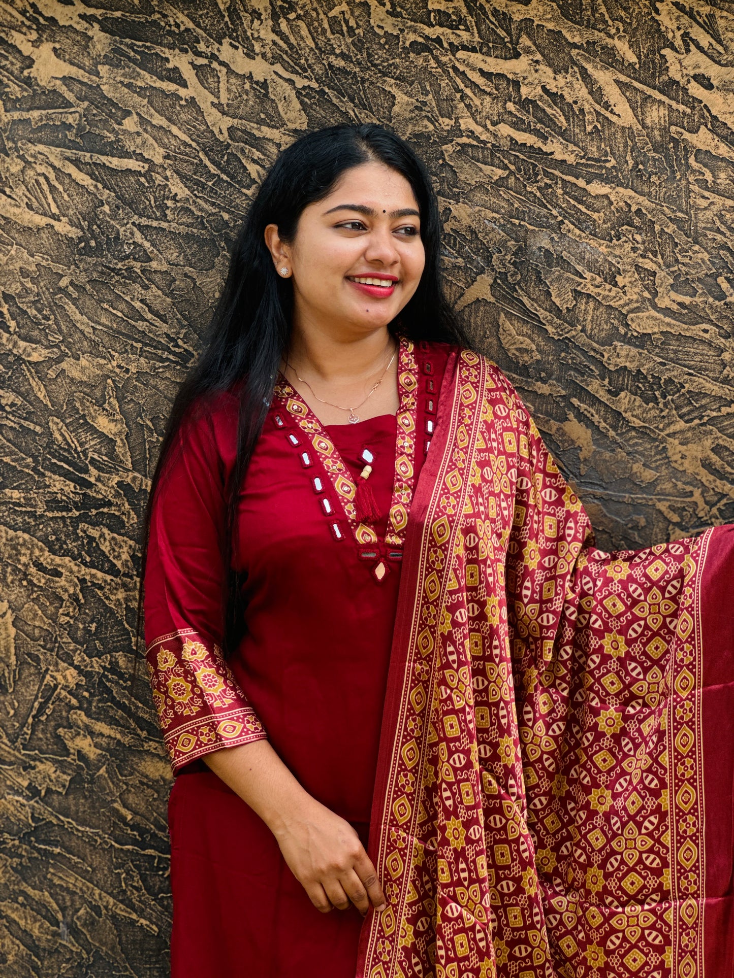 Elegant Modal Silk Suit with Crepe Silk Dupatta- A 1373