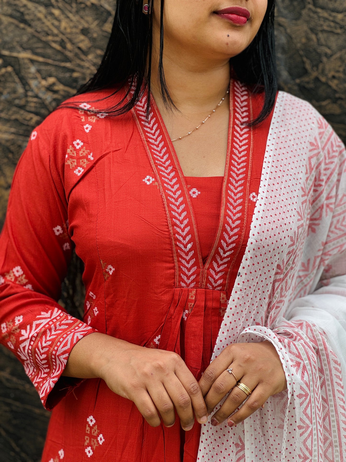 Brick Red Anarkali Set - A1482