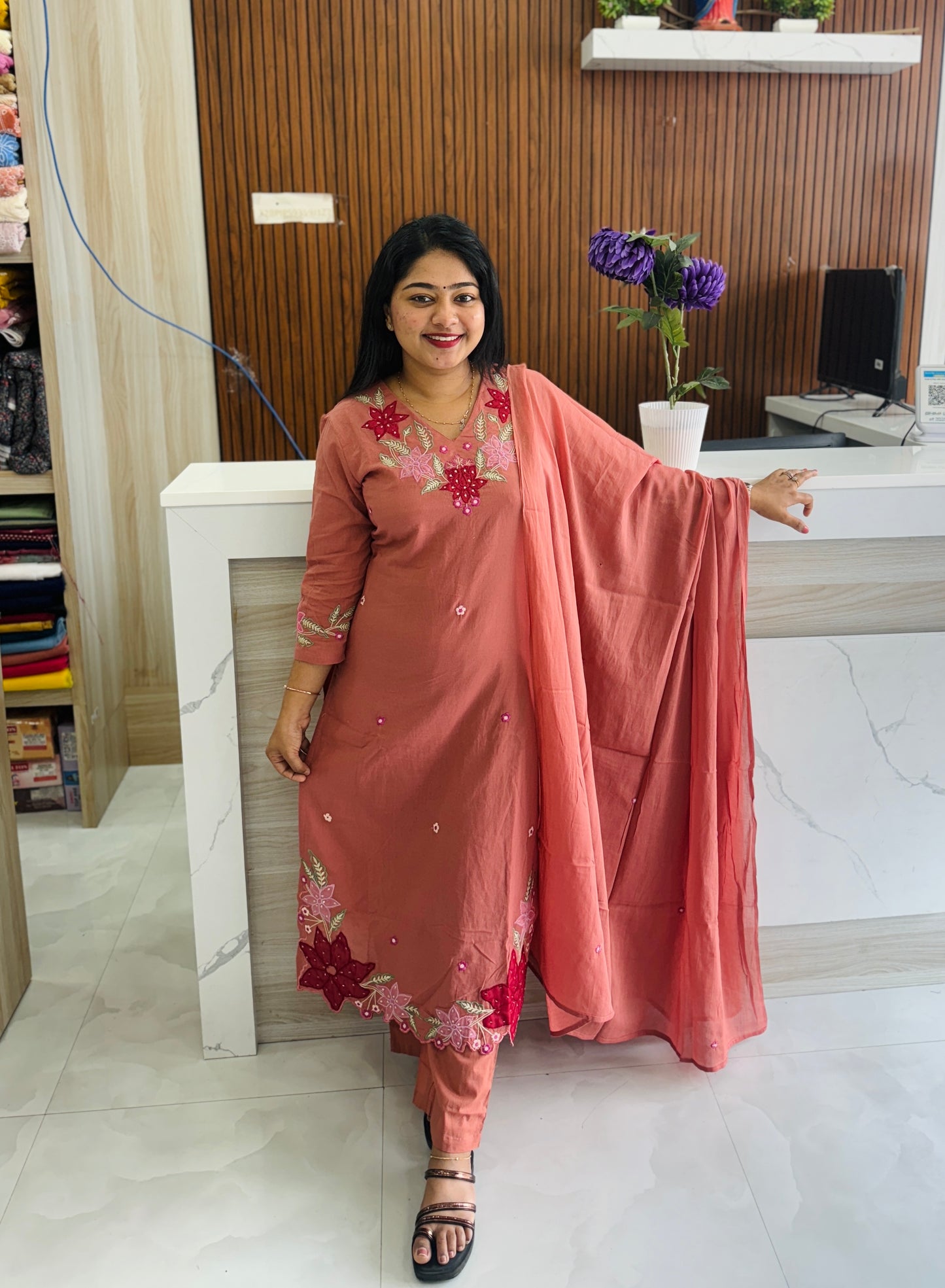 Peach Elegance in Khadi Cotton✨A1926