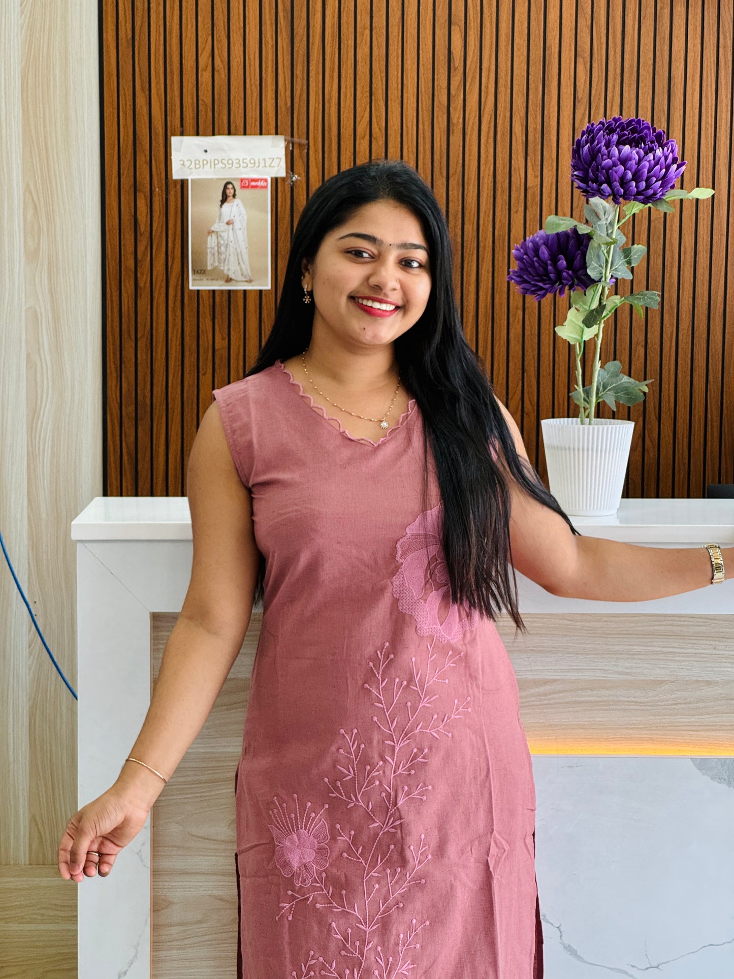 Elegant Onion pink Cordset with Pink Embroidery A1701