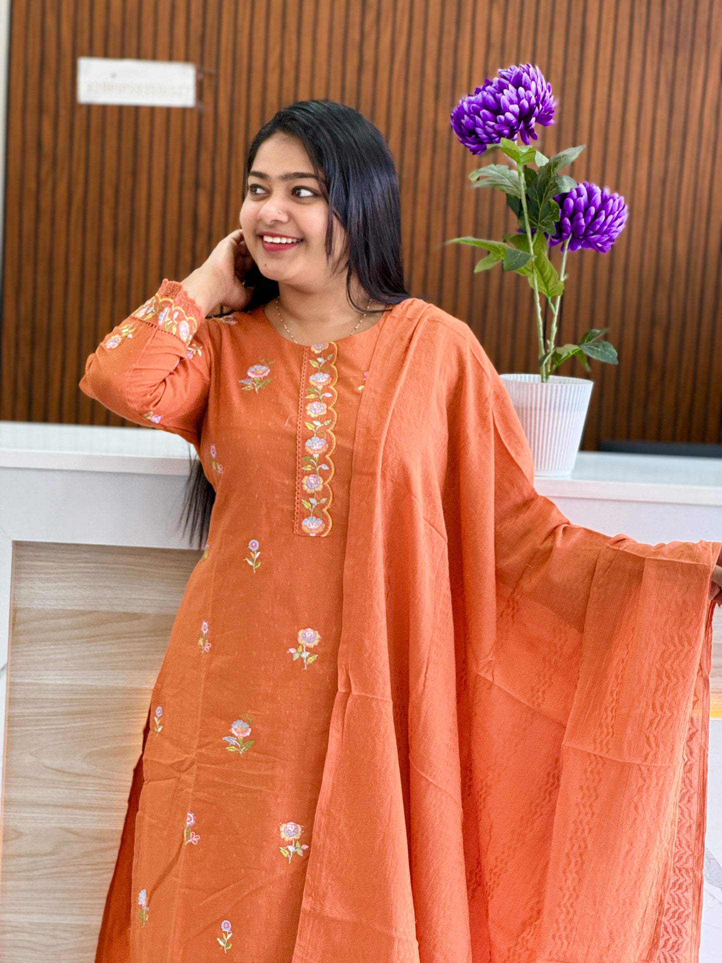 Premium Mul Mul Cotton 3 Piece Orange Color A1680
