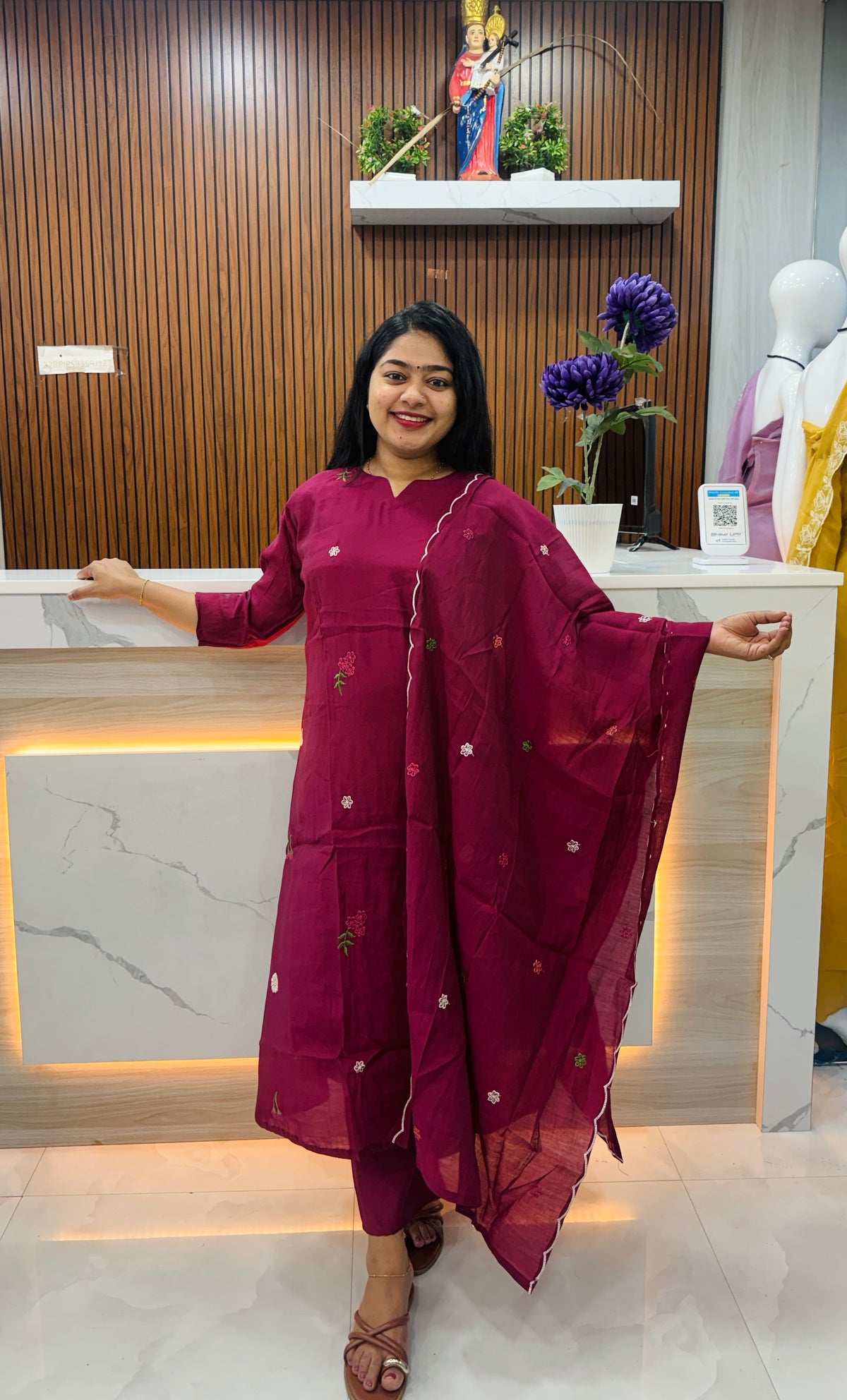 Wine Elegance in Chanderi Silk A2039