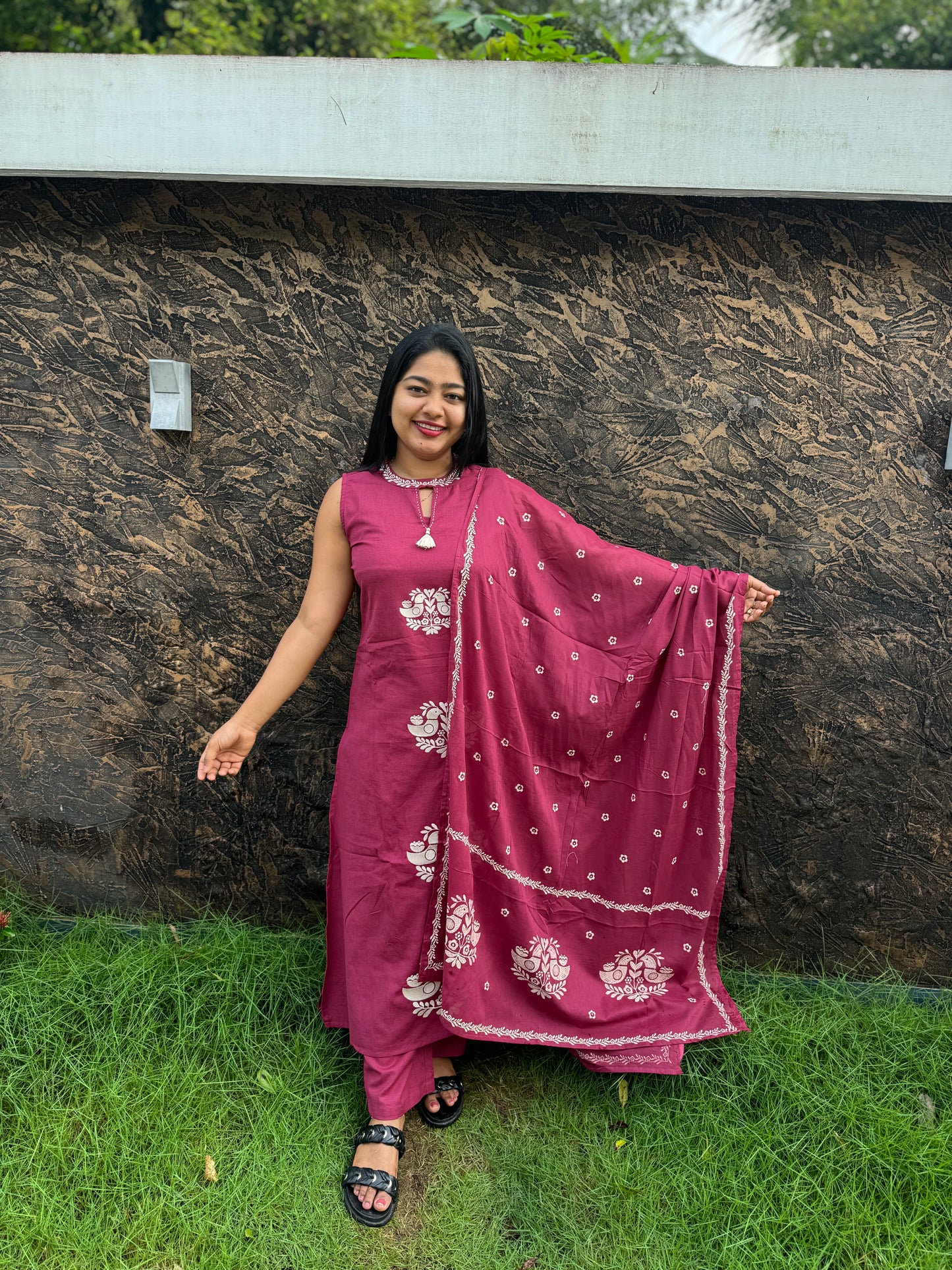 Brick Red & Onion Pink 3-Piece Salwar Set A- 1492