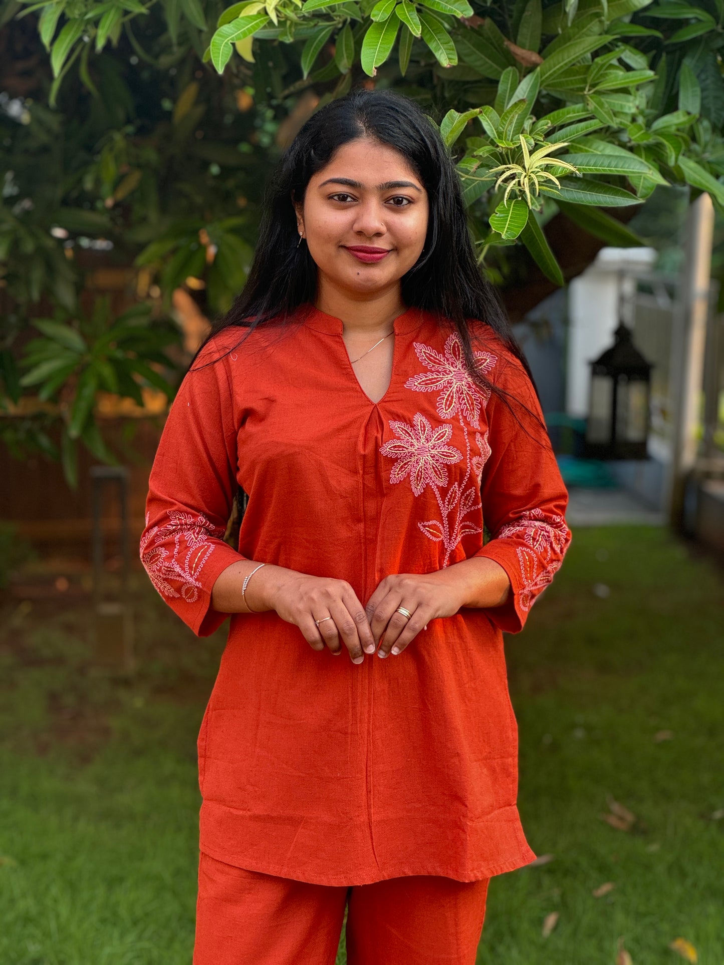 Brick Red Short Daily Wear Cordset - A 1351