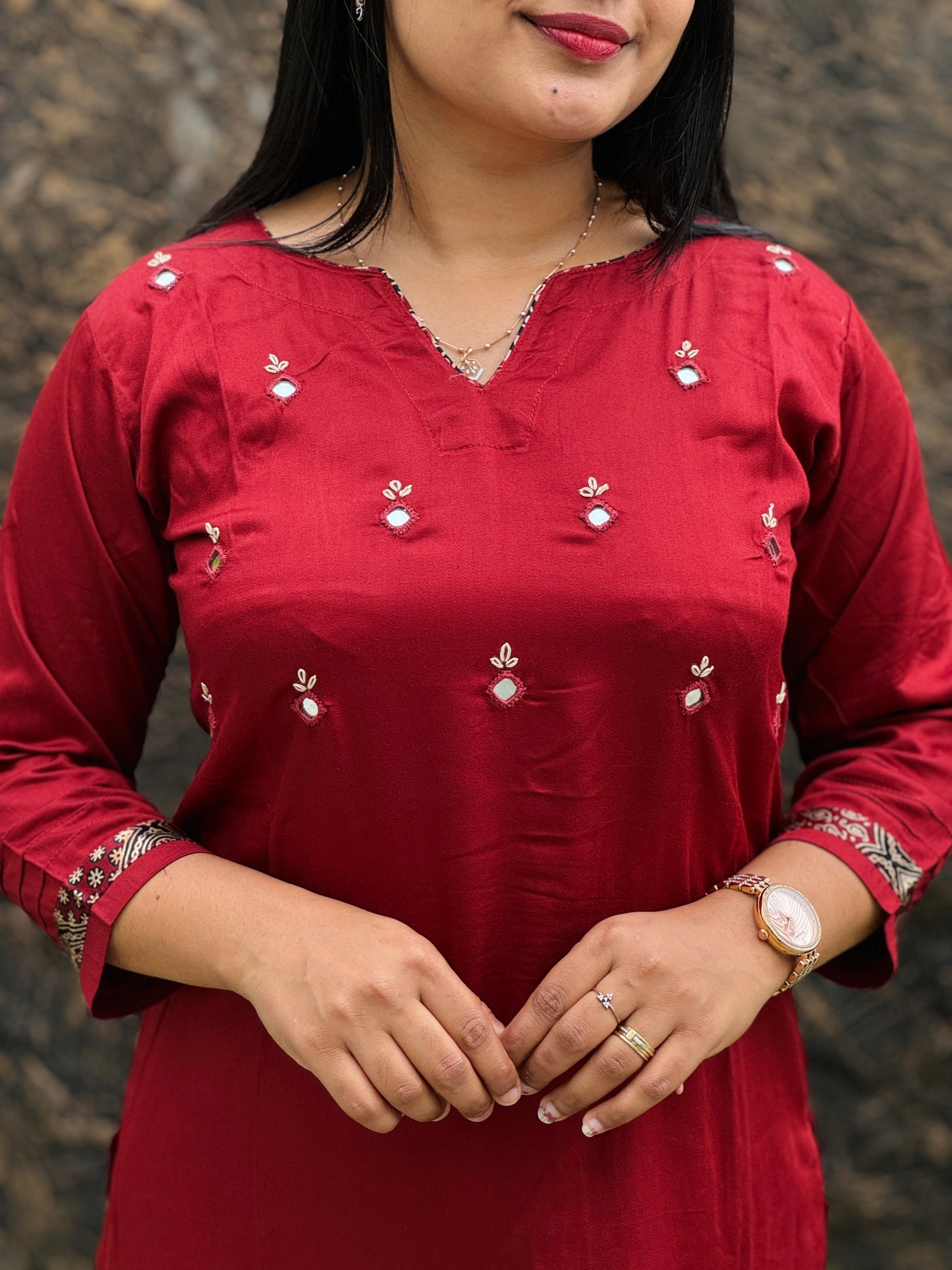 Modal Silk Cordset – Green & Maroon - A- 1494