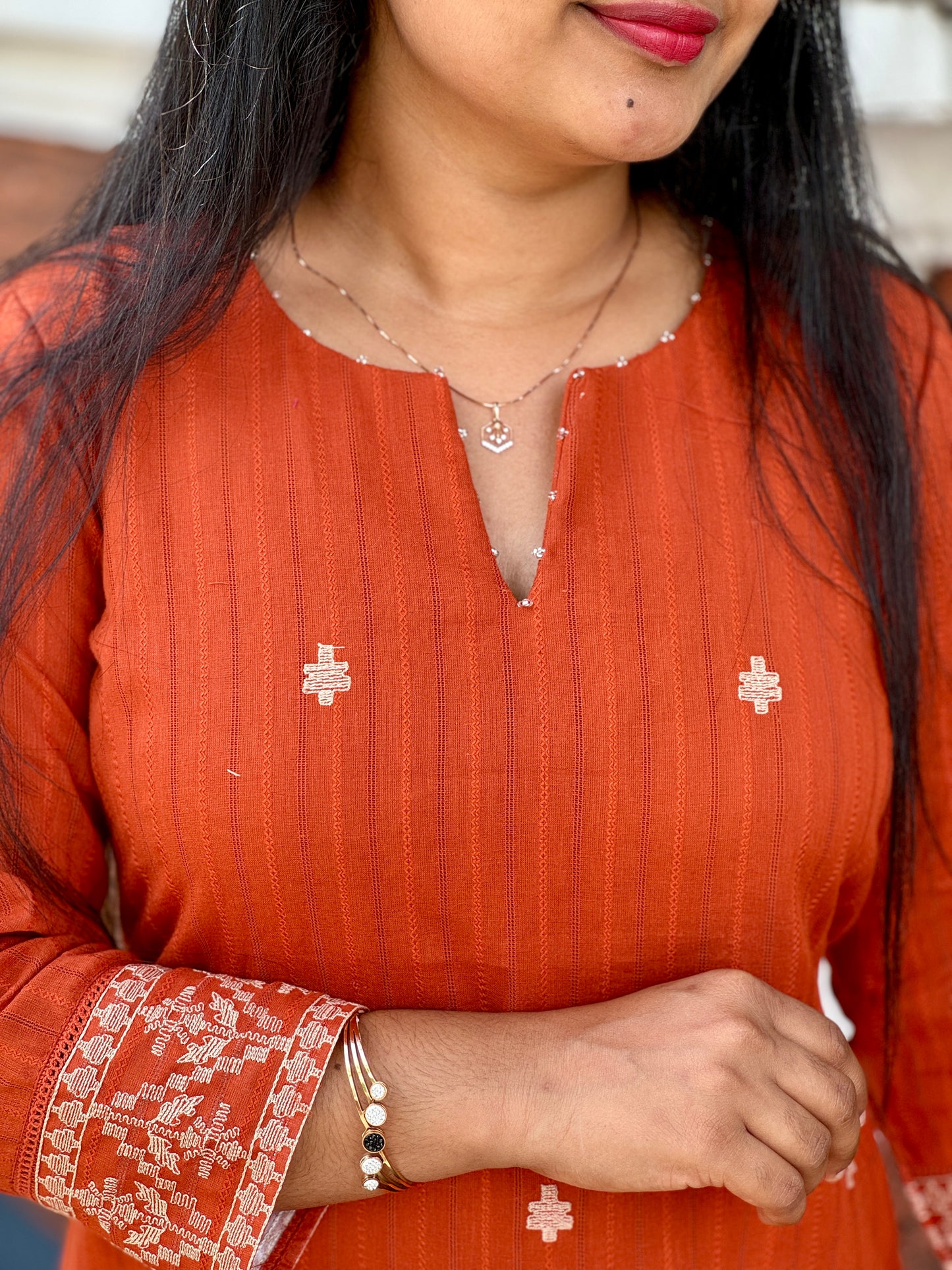 Brick Red Grace – Embroidered Elegance in Every Thread - A1409