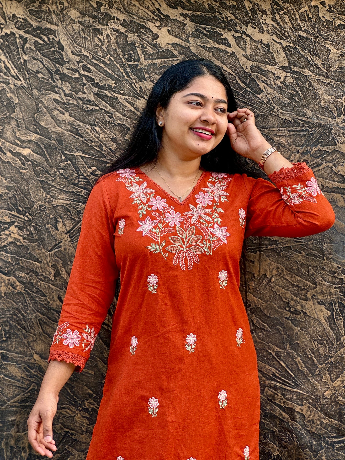 Elegant Brick Red & Blue, Offwhite, Yellow Khadi Cotton Cord Set