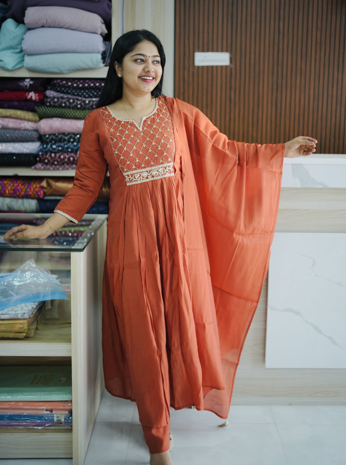 Orange Chanderi Silk 3 piece Salwar A1610