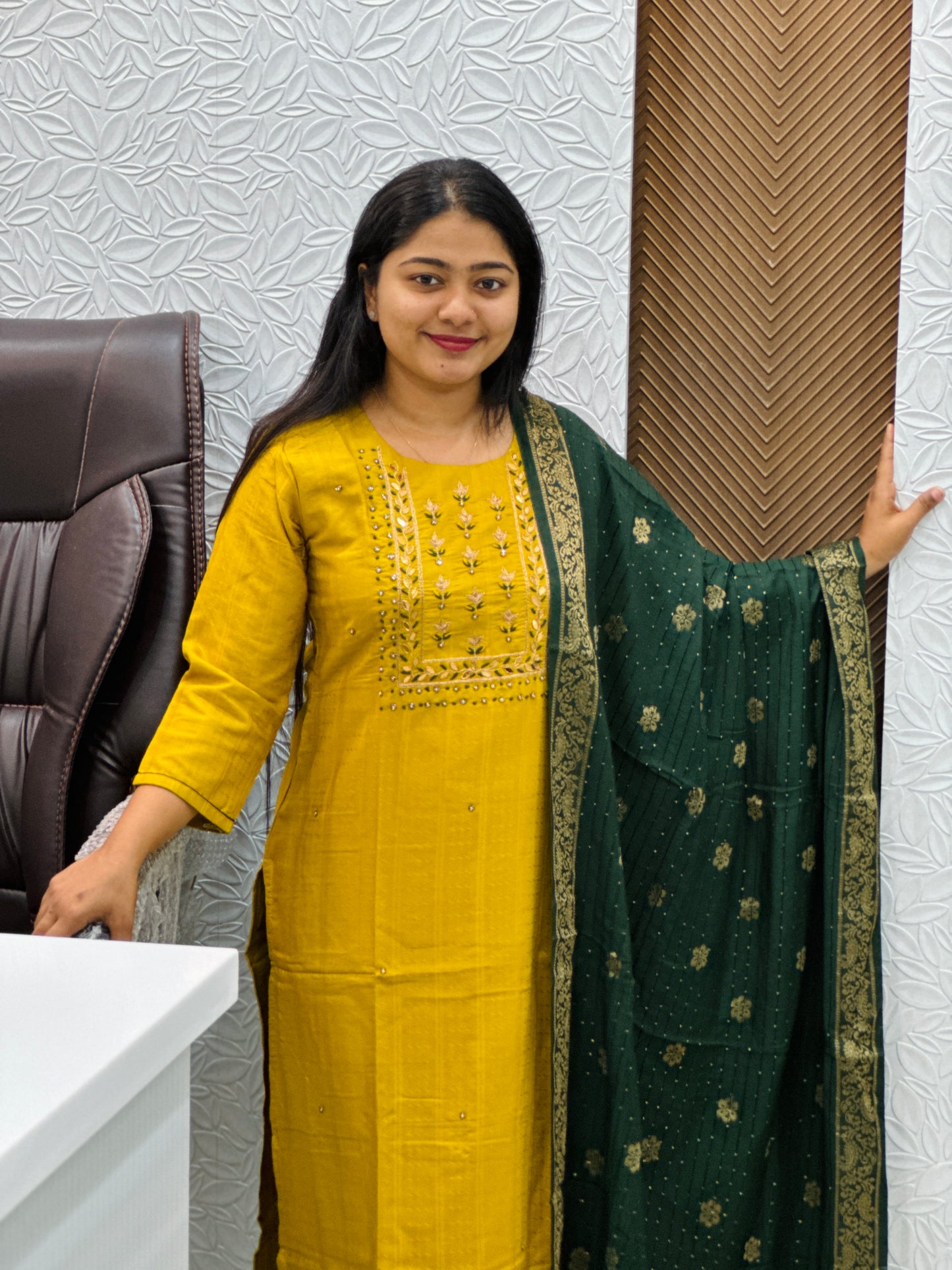 Crepe Modal Silk with Ajrakh Dupatta -3 Piece Salwar Suit -A1313