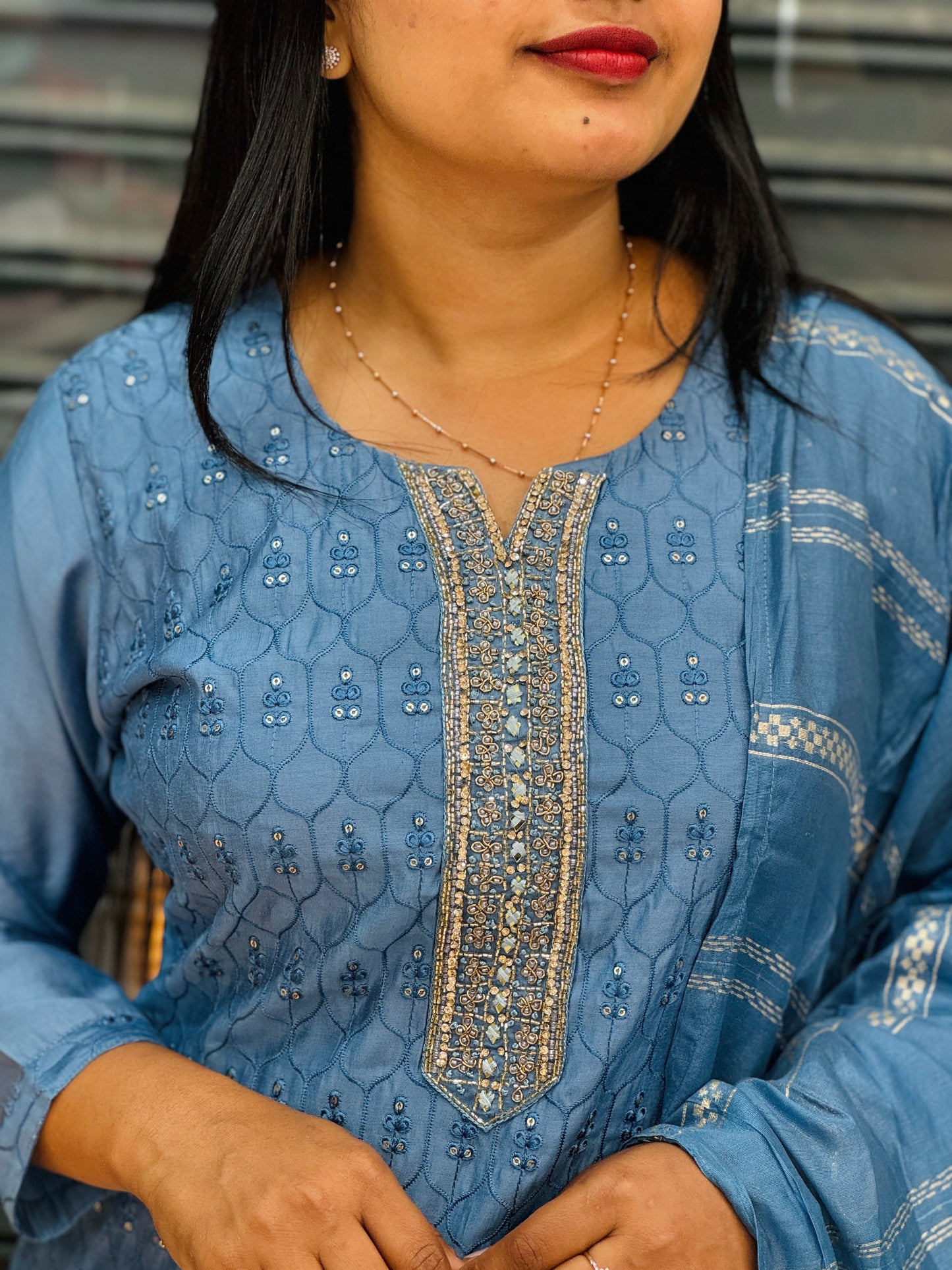 Festive Function Wear | Power Blue Three Piece Set A- 1561