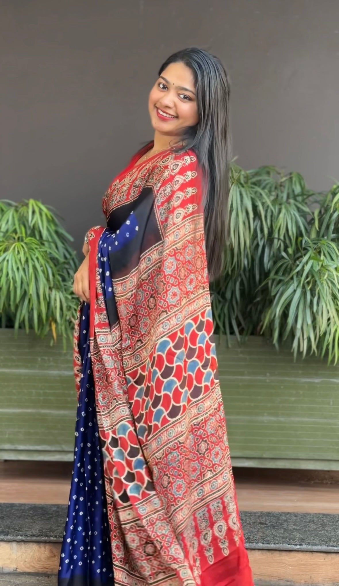 Premium Bandhani Modal Silk Saree with Ajrakh Pallu