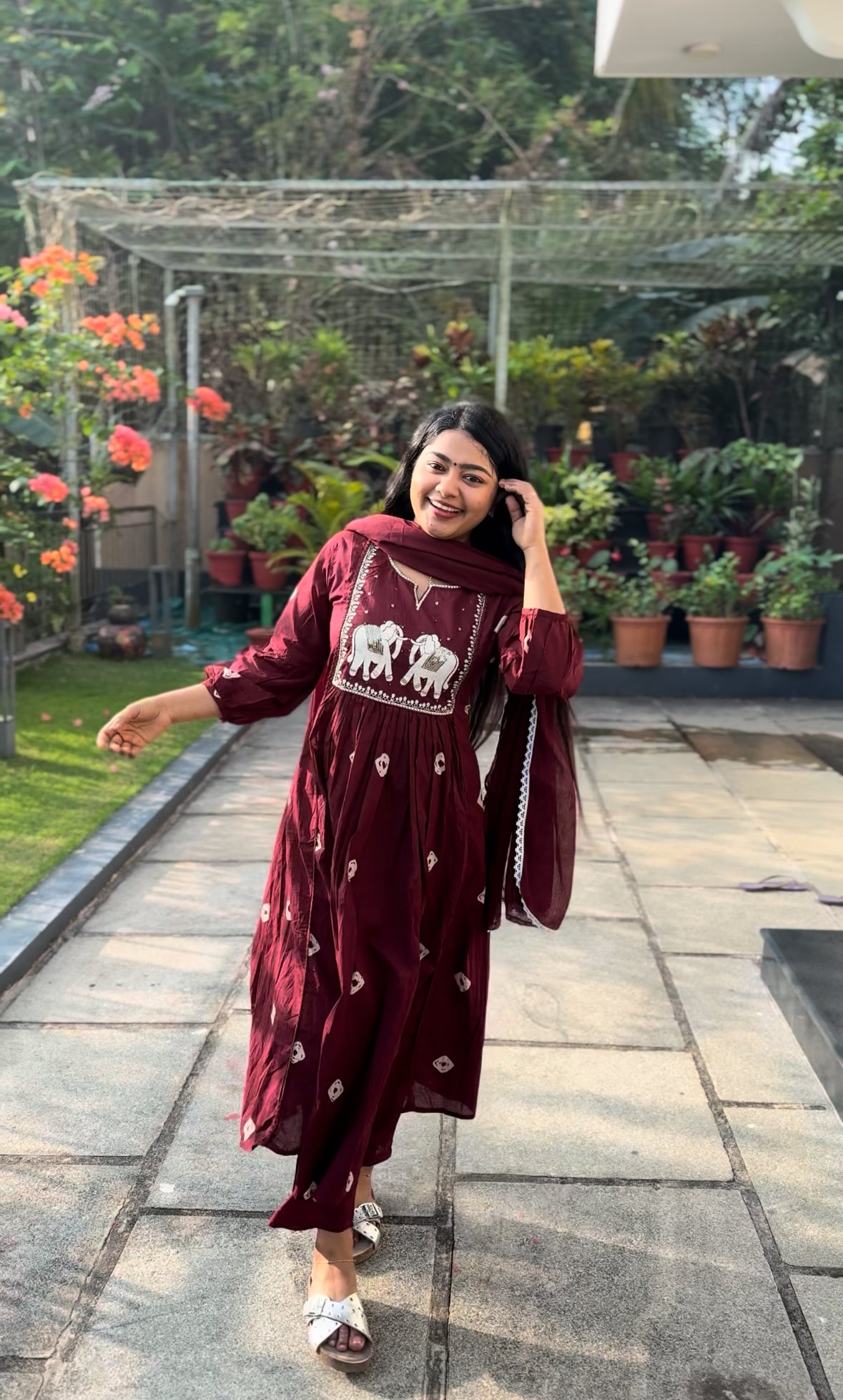 Elegant Olive Green and Maroon 3 piece Set