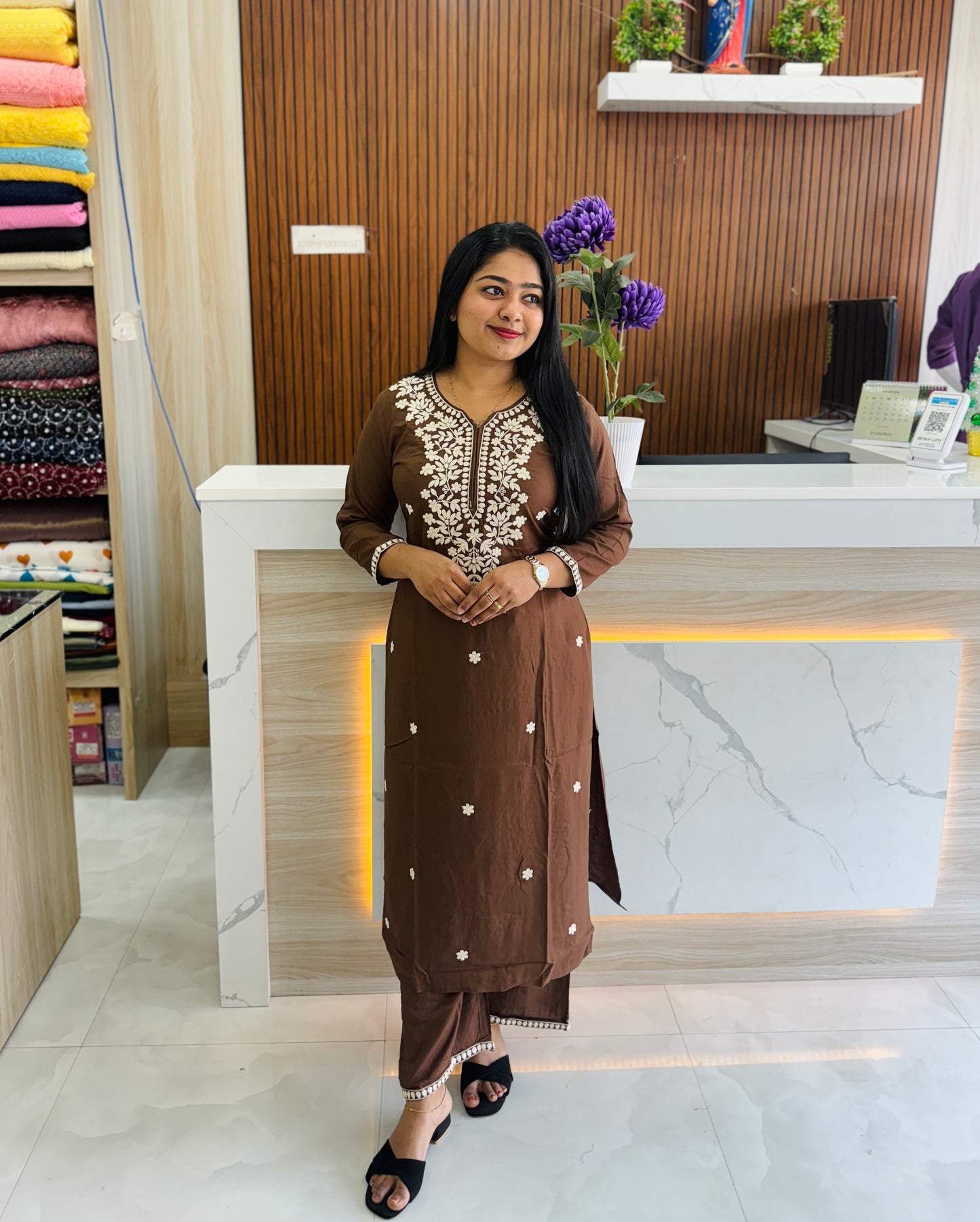 Brown & Rust Mustard Chikankari Cordset A1674