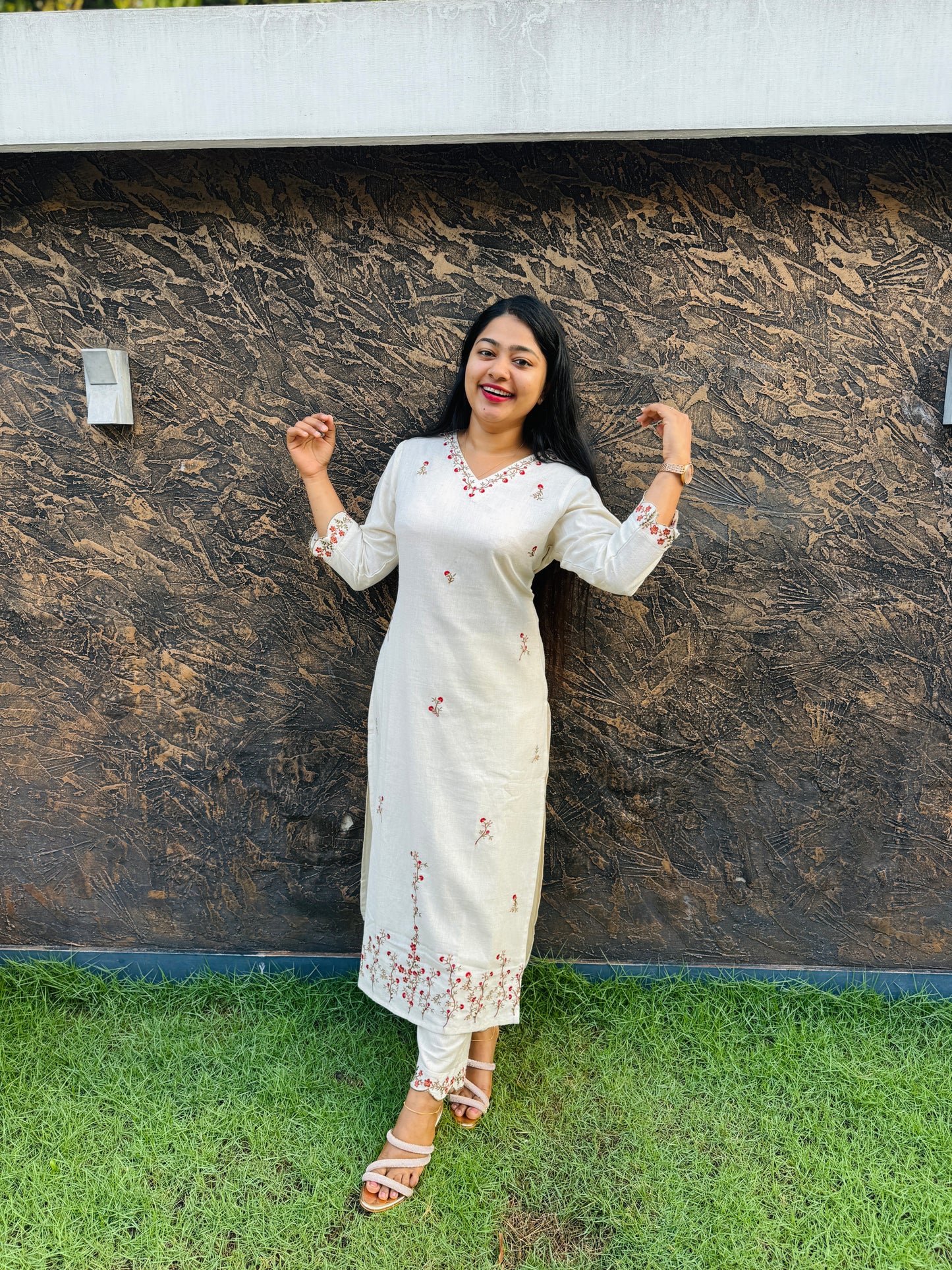 Offwhite 2 piece Khadi Cotton Co-ord Set-A1309