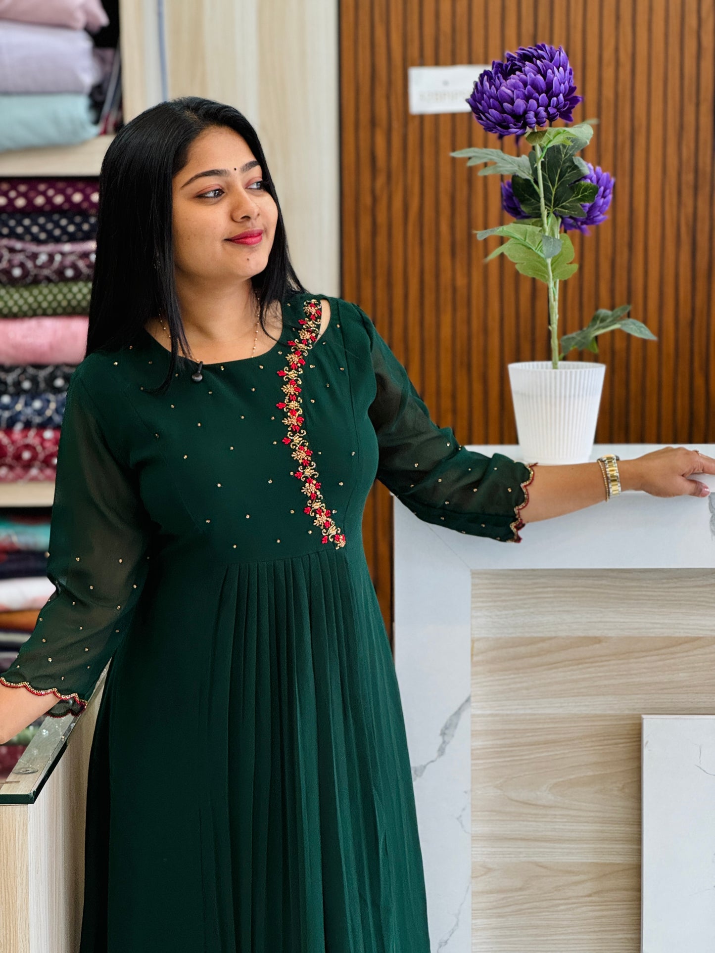 Bottle Green Georgette Top #christmasseries A1628