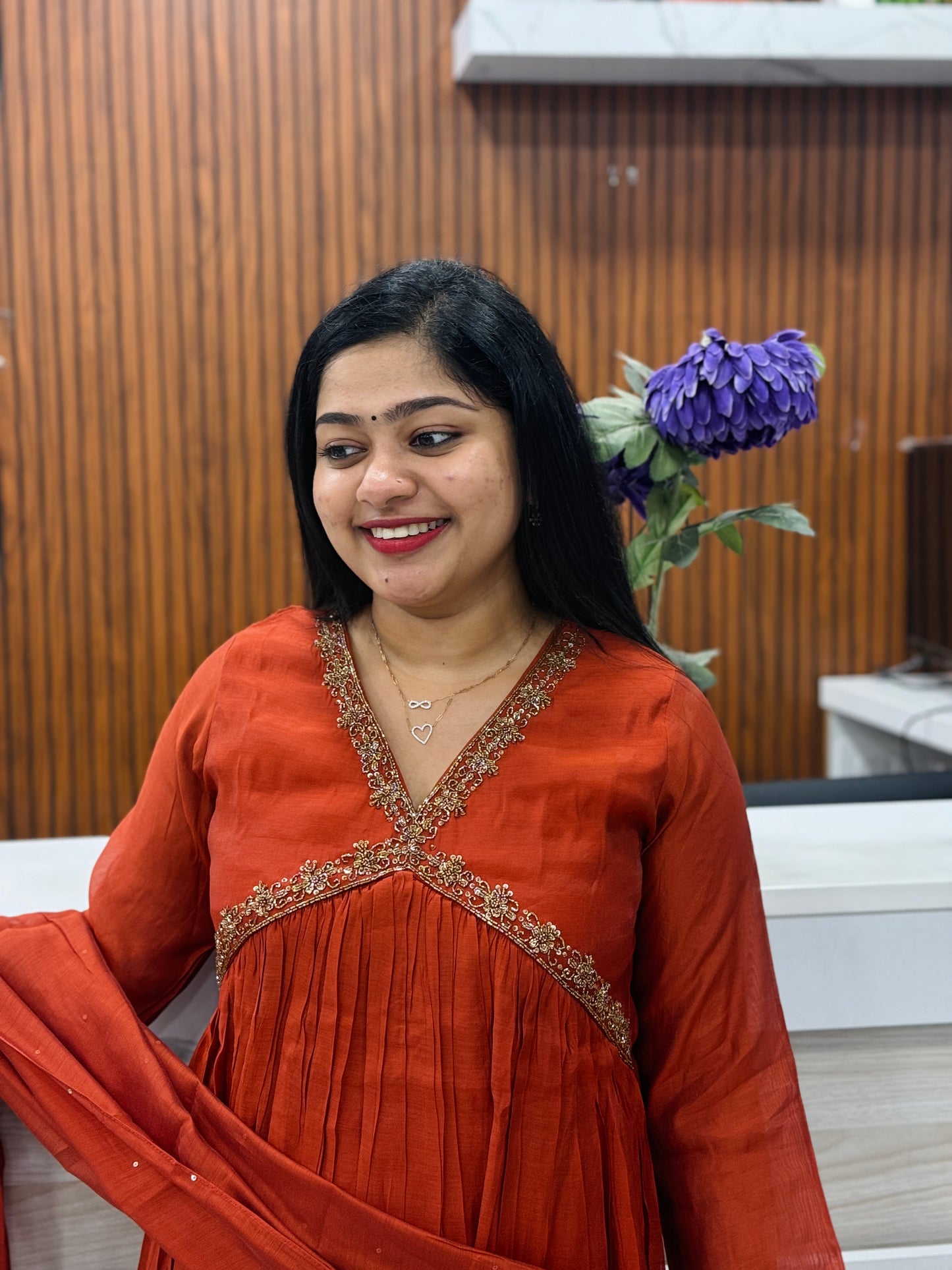Brick Orange Premium 3-Ps Chanderi Silk Set A1971