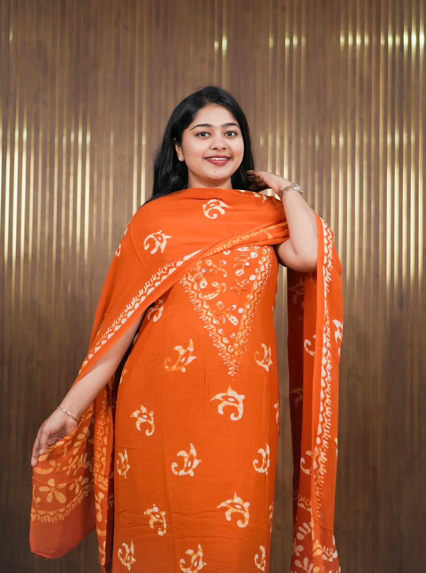 Batik Print | Georgette Fabric | Premium Unstitched Churidar Material A2008