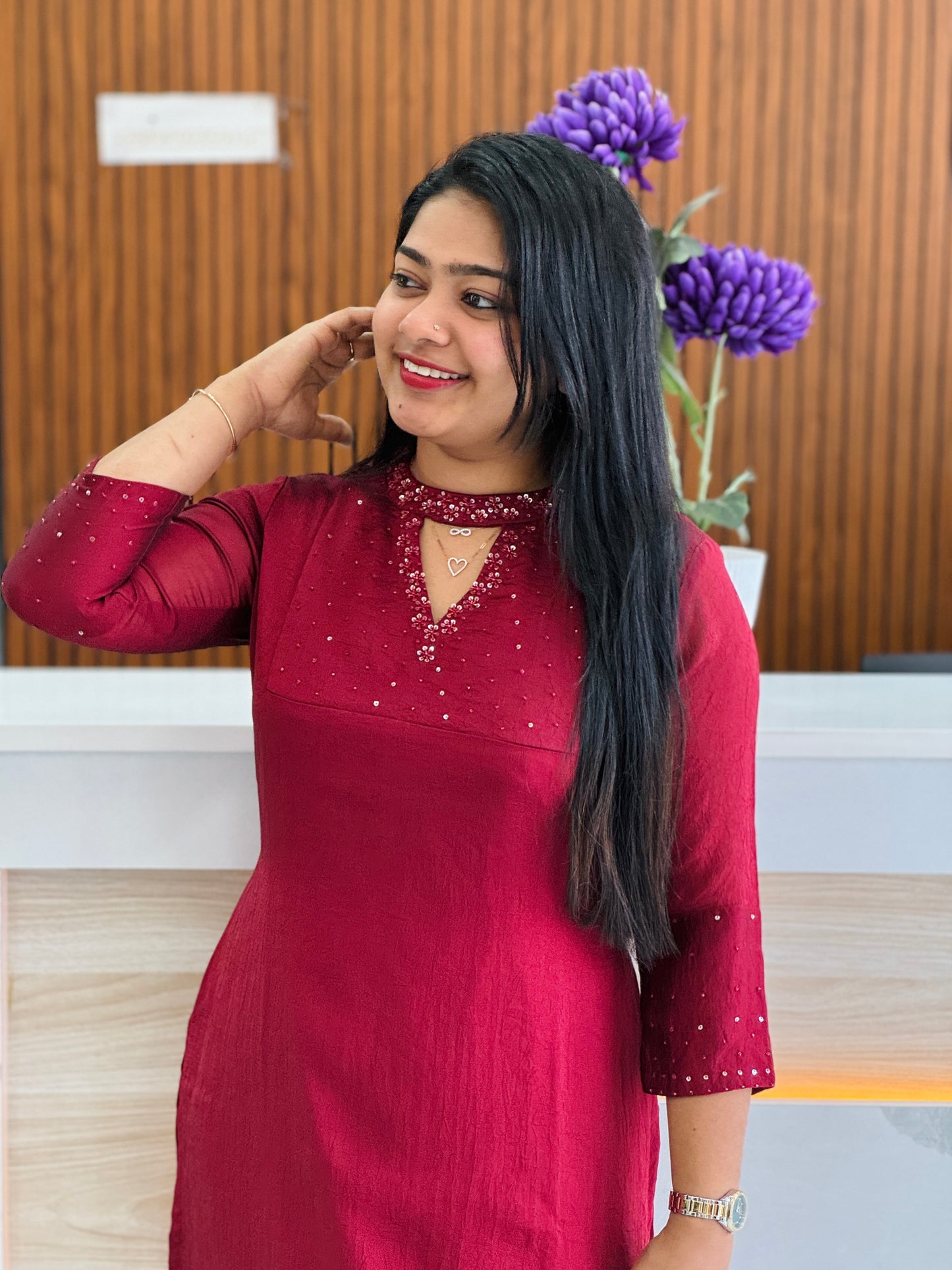 Premium Crepe Silk One-Piece – Maroon Shade A1703