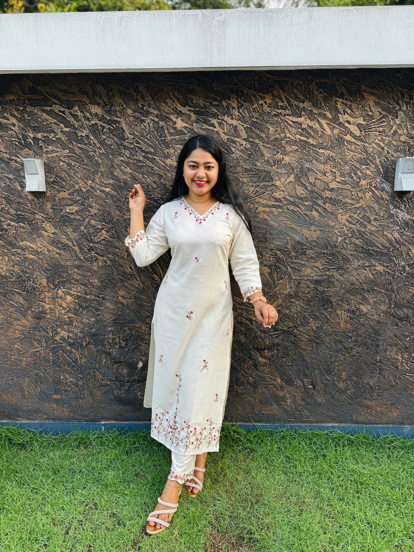 Offwhite 2 piece Khadi Cotton Co-ord Set-A1309