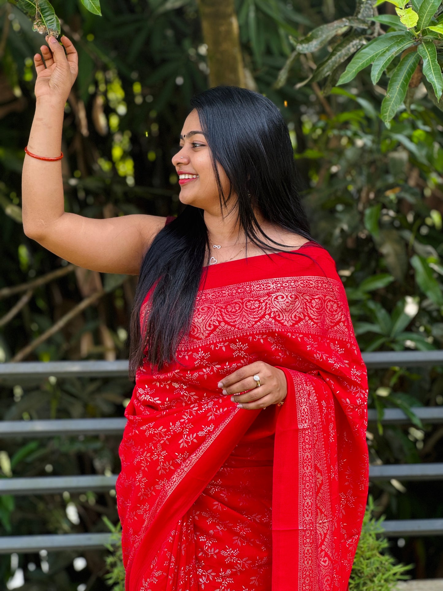 Christmas theme Vichitra silk Saree A1607