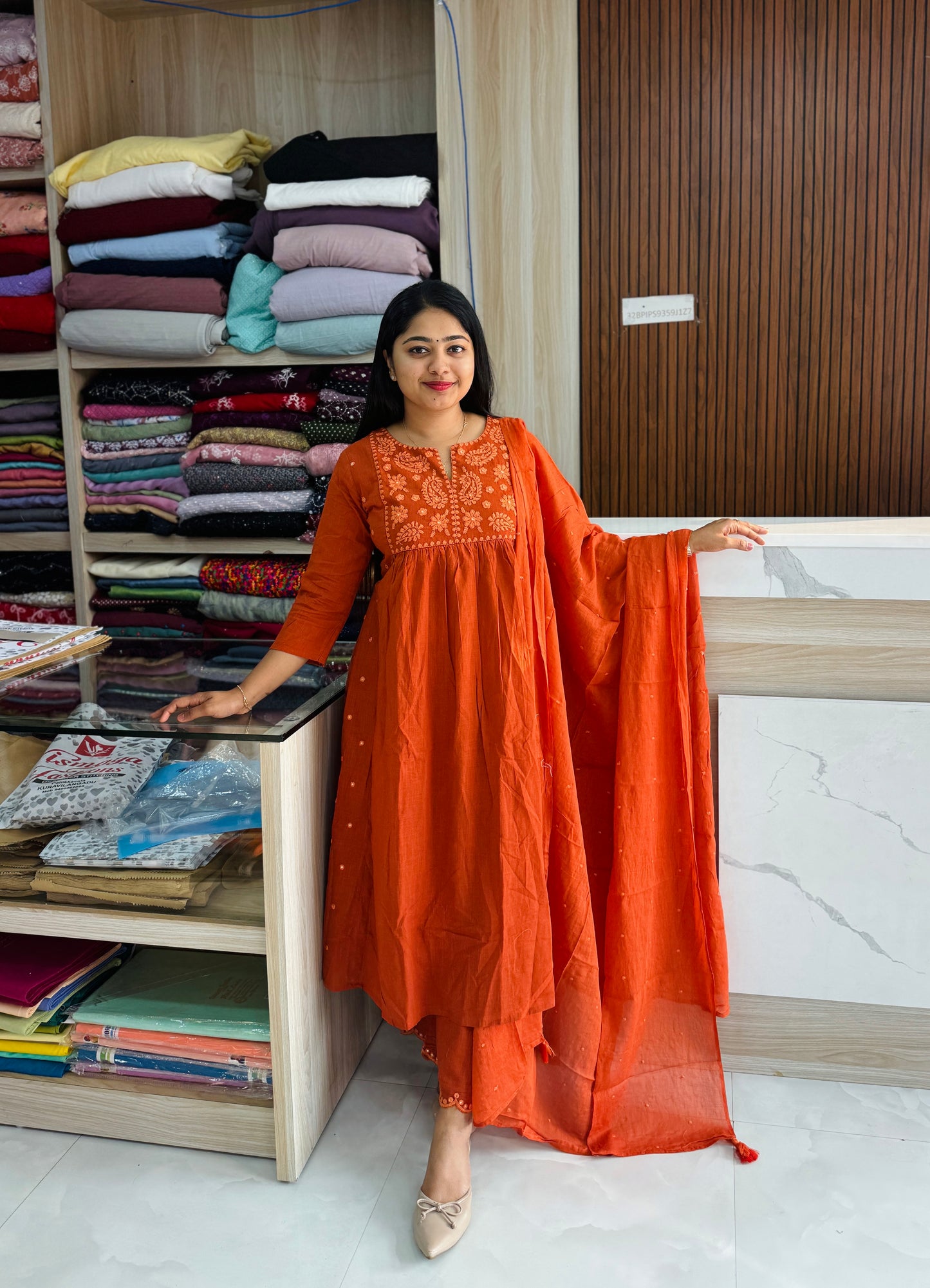 Orange Chikankari 3 piece Salwar A1604