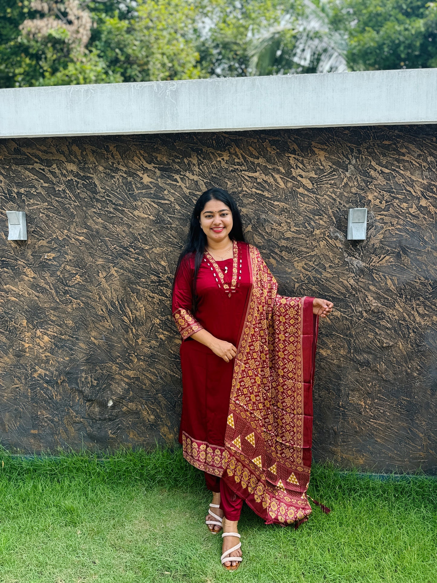 Elegant Modal Silk Suit with Crepe Silk Dupatta- A 1373