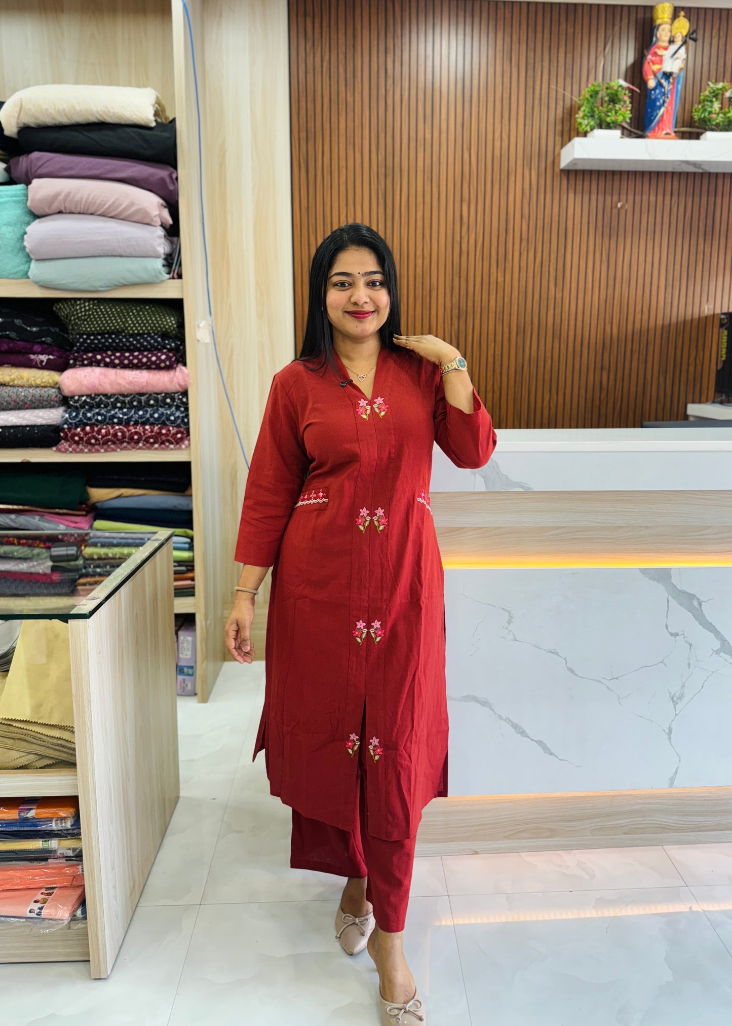 Elegant Brick Color Flex Cotton Set ✨A1616