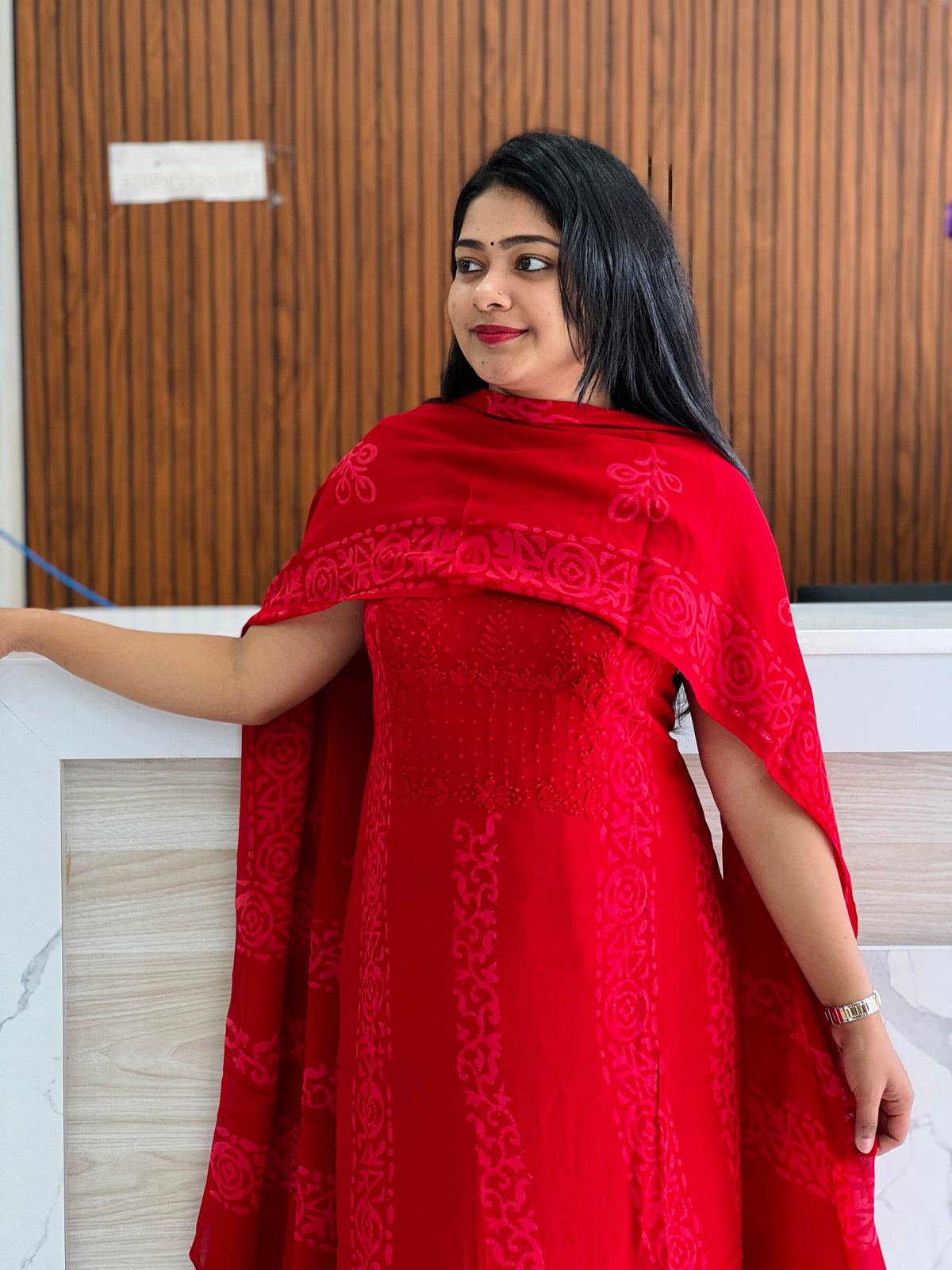 Unstitched three-piece set with intricate Chikankari threadwork on premium georgette fabric. A1770