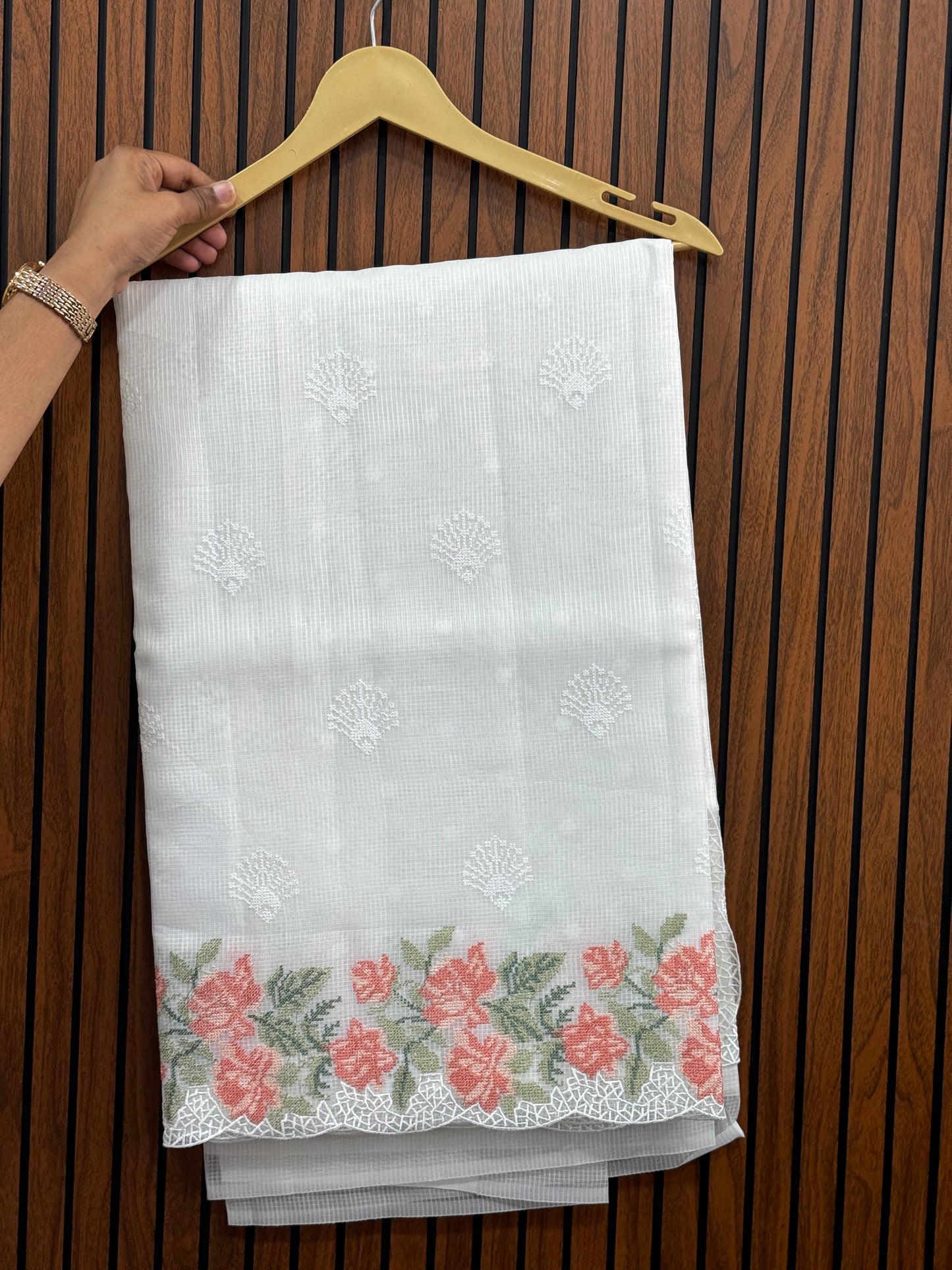 Net cotta saree with Cross Stich Boarders - A 1348