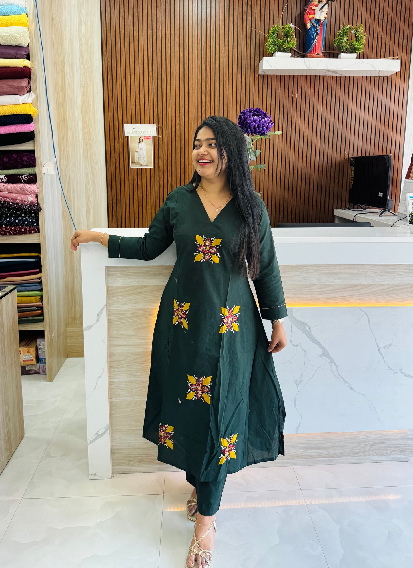 Bottle green Khadi Cotton Premium Cord Set with Ajrak Detailing A1682