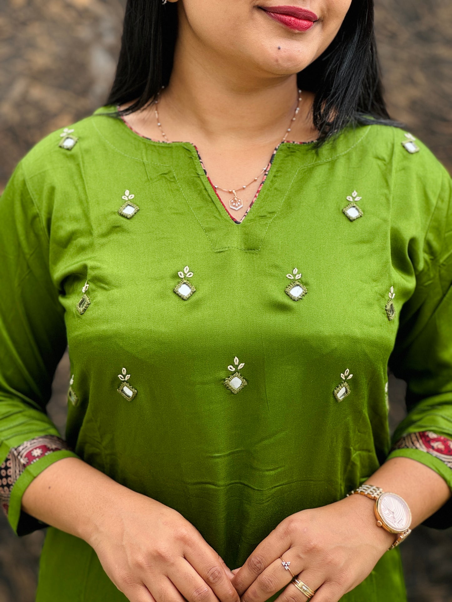 Modal Silk Cordset – Green & Maroon - A- 1494