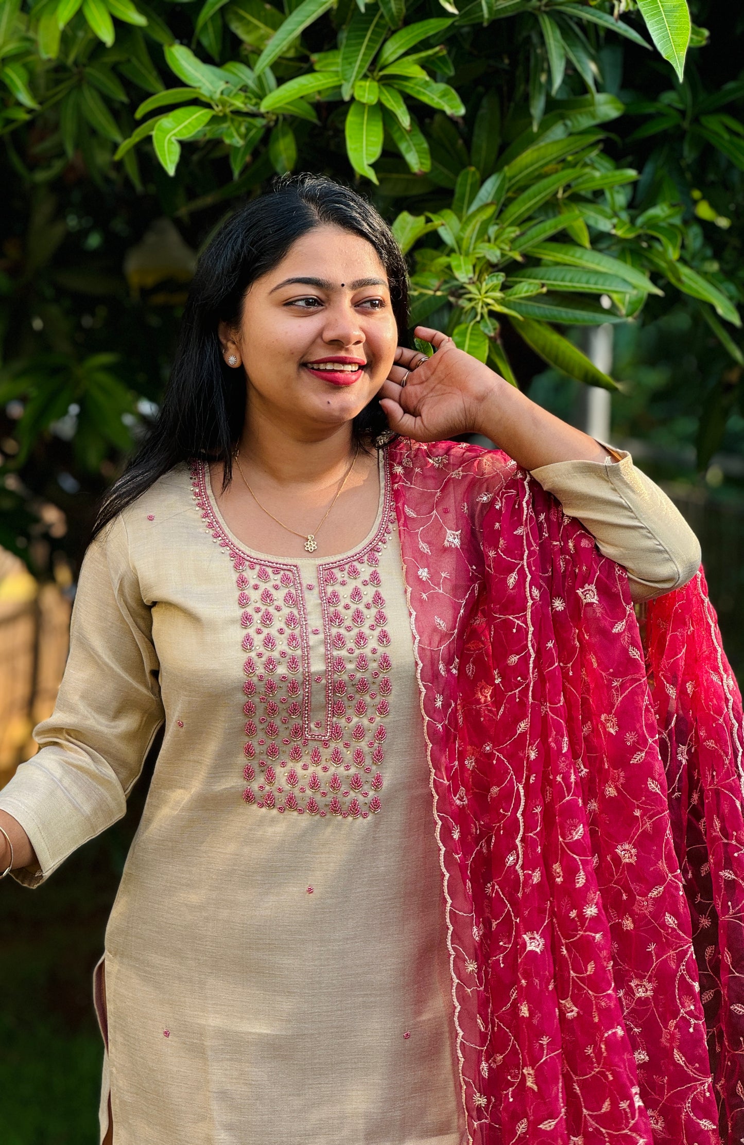 Tissue Silk 3 Piece Salwar Suit with intricate thread work- A1320