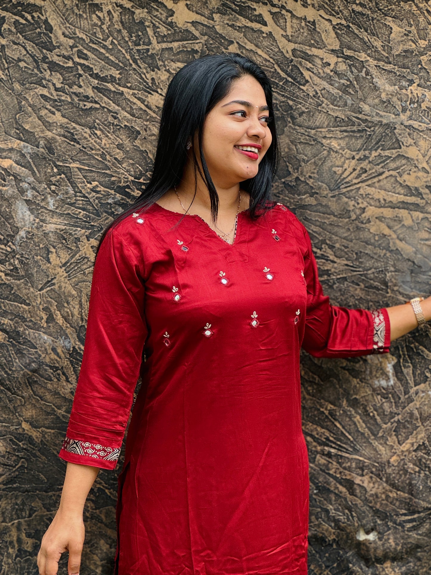 Modal Silk Cordset – Green & Maroon - A- 1494