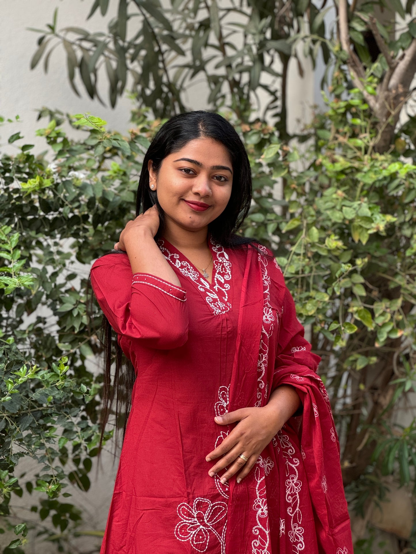 Maroon Soft cotton 3 Piece Salwar Suit with intricate thread work- A1311