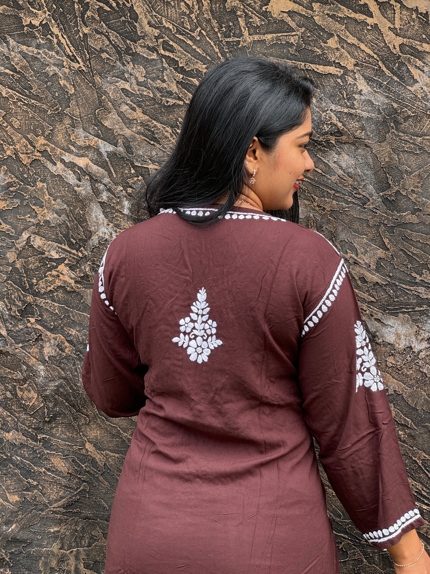 Red & Brown Chikankari Cordset